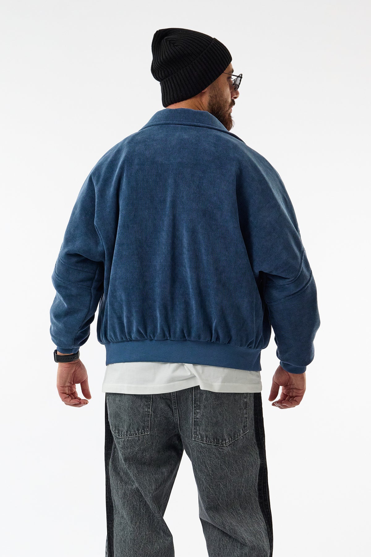 Hudson Fitilli Kadife Bomber Mavi Unisex Ceket COC3675