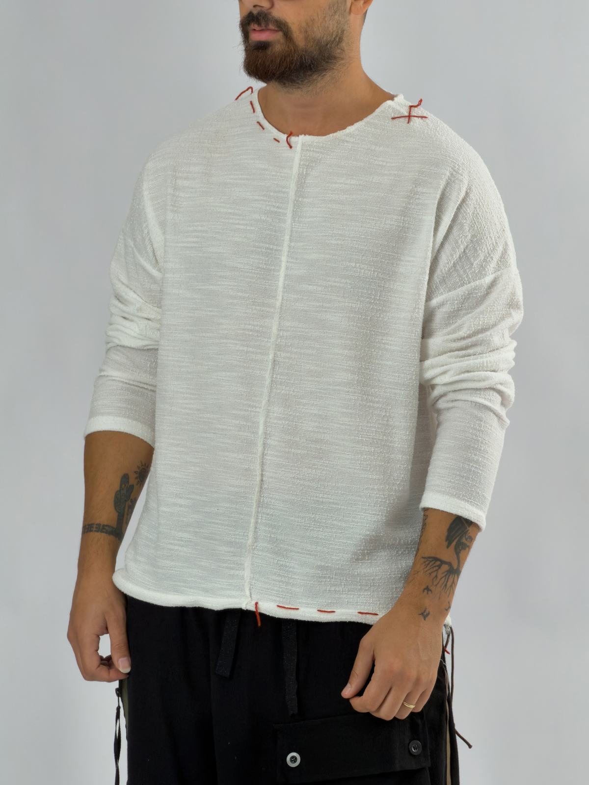 İp Detaylı Tasarım Beyaz Erkek Sweatshirt COC3467
