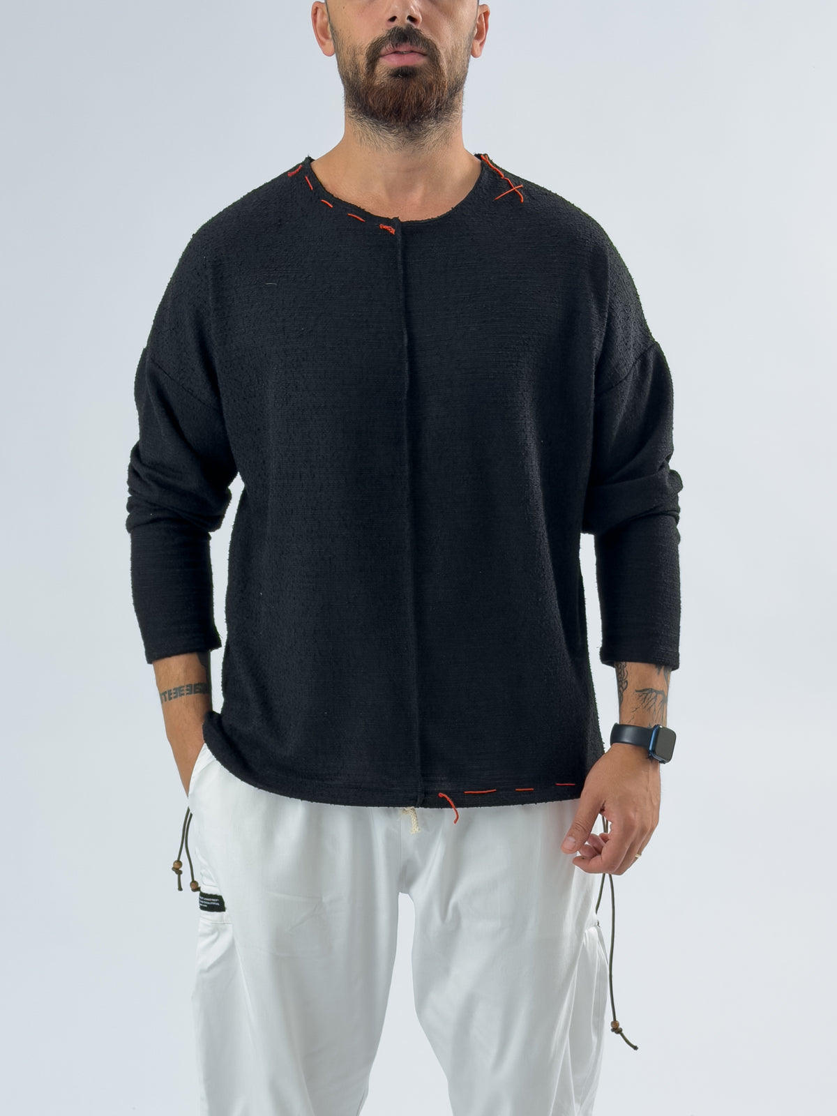 İp Detaylı Tasarım Siyah Erkek Sweatshirt COC3466