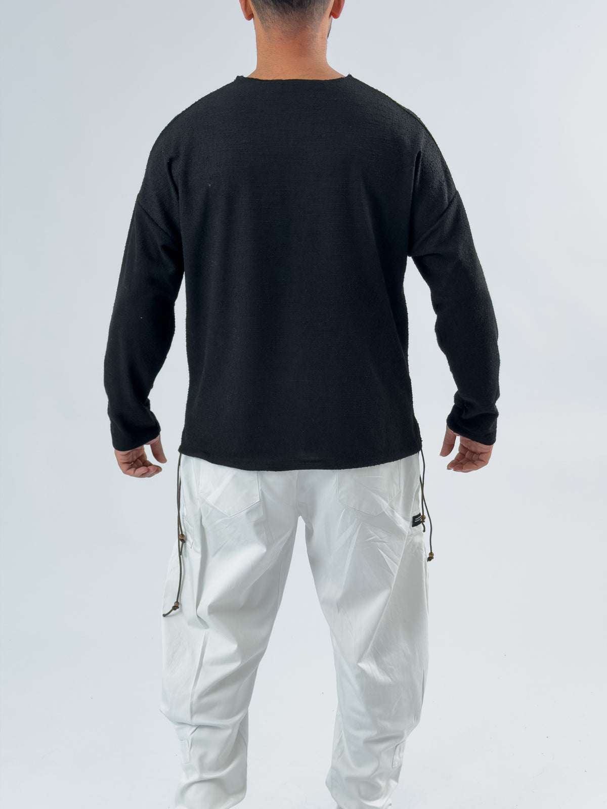 İp Detaylı Tasarım Siyah Erkek Sweatshirt COC3466