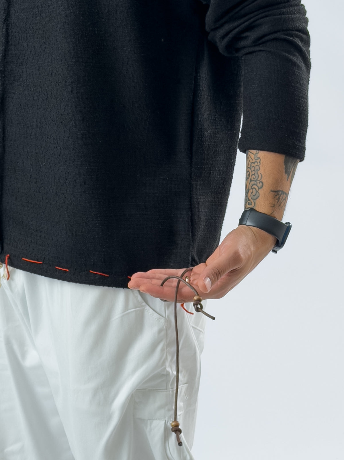 İp Detaylı Tasarım Siyah Erkek Sweatshirt COC3466