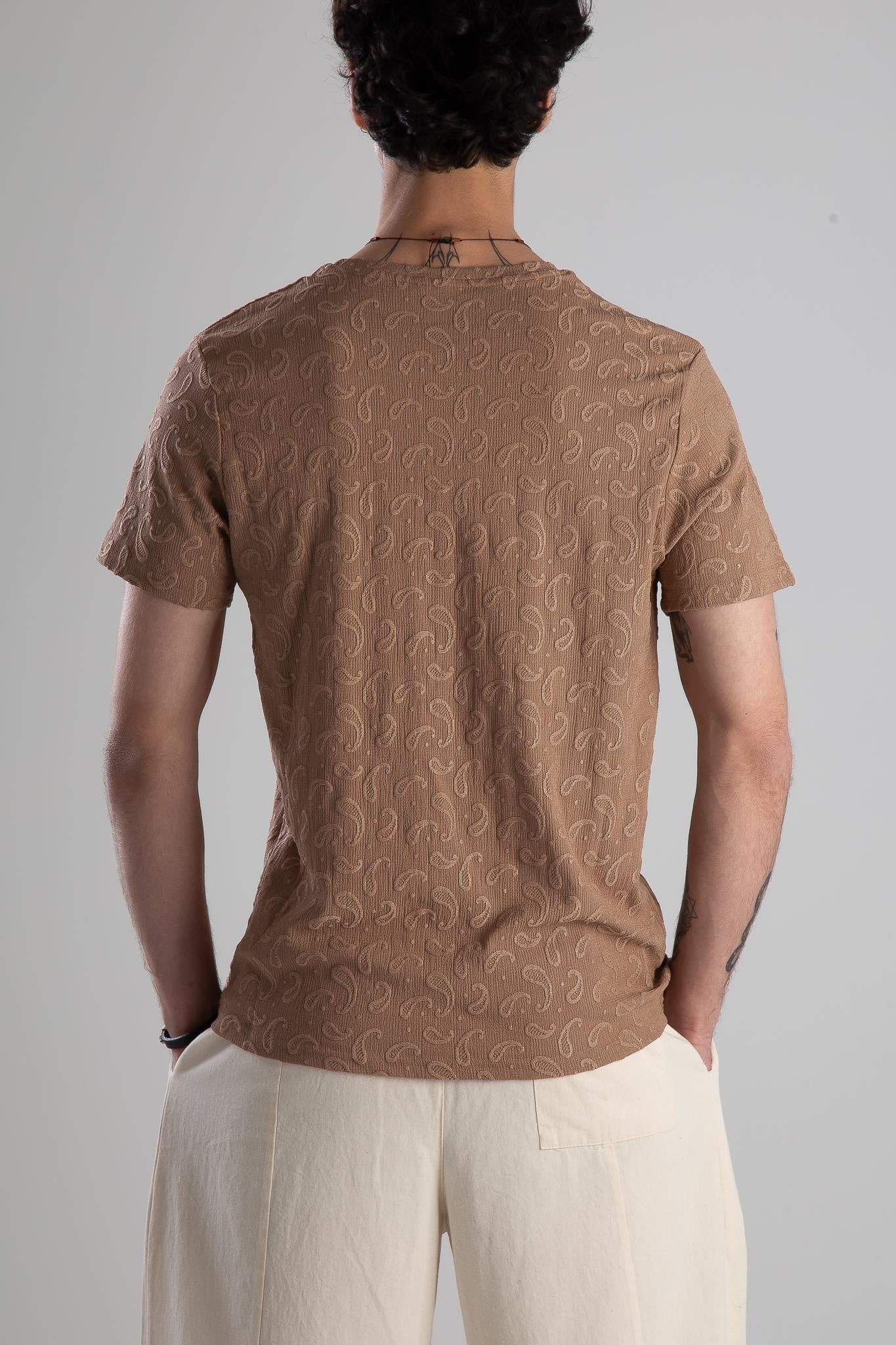 Jakarlı Kahve Örme T-Shirt COC2145