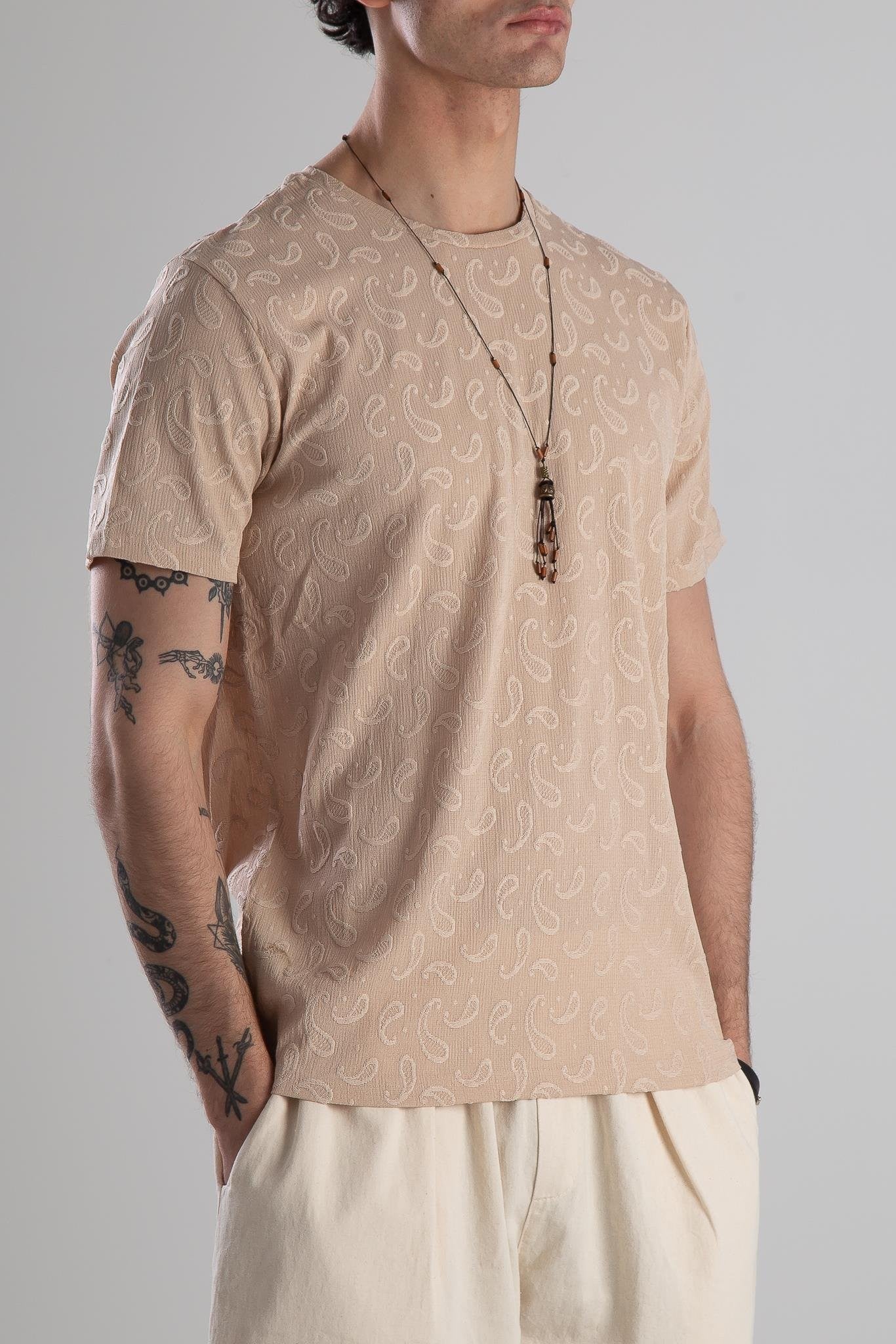 Jakarlı Krem Örme T-Shirt COC2146