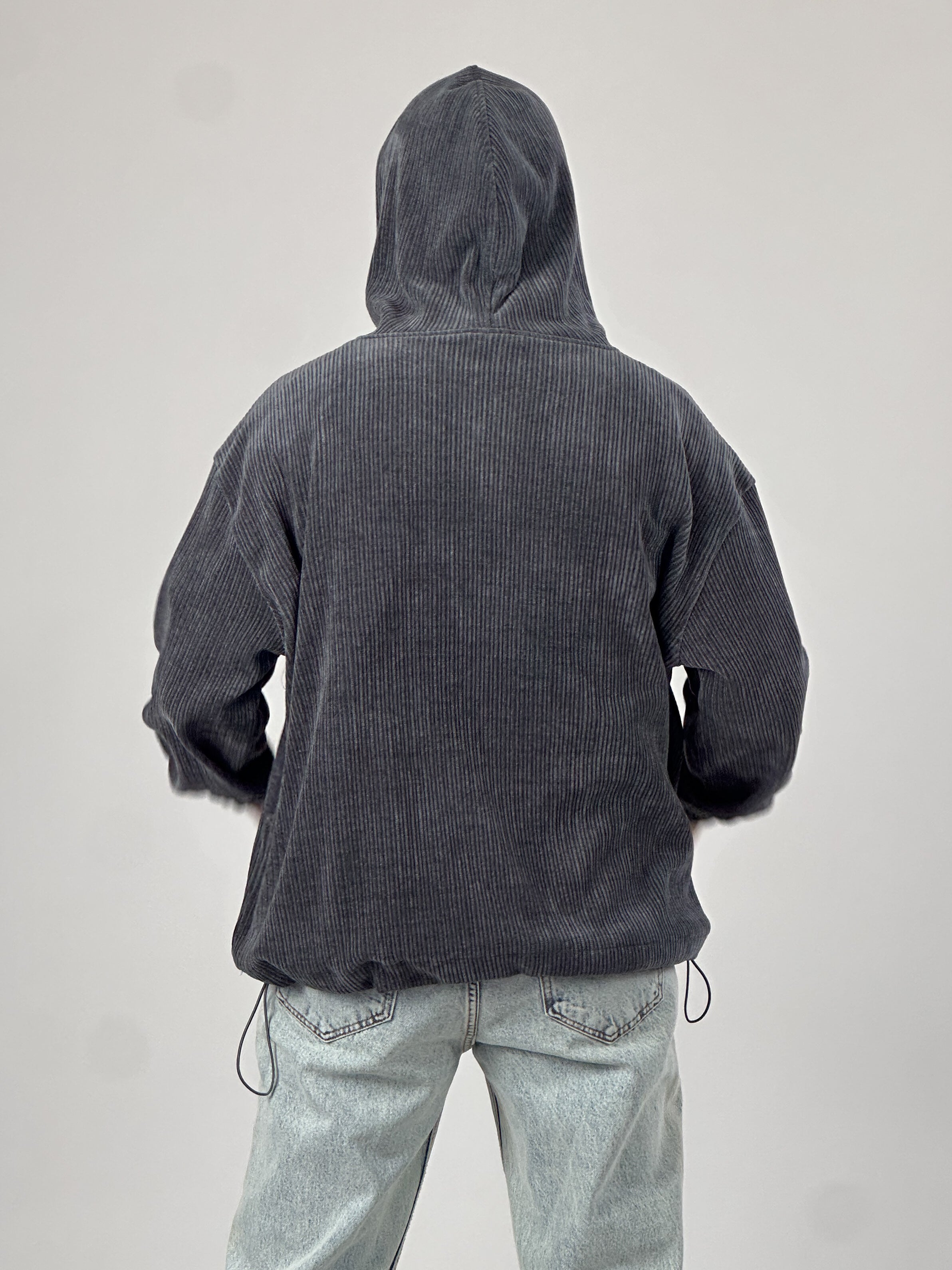 Kadife Dokulu Antrasit Oversize Kapüşonlu Erkek Sweatshirt COC1035