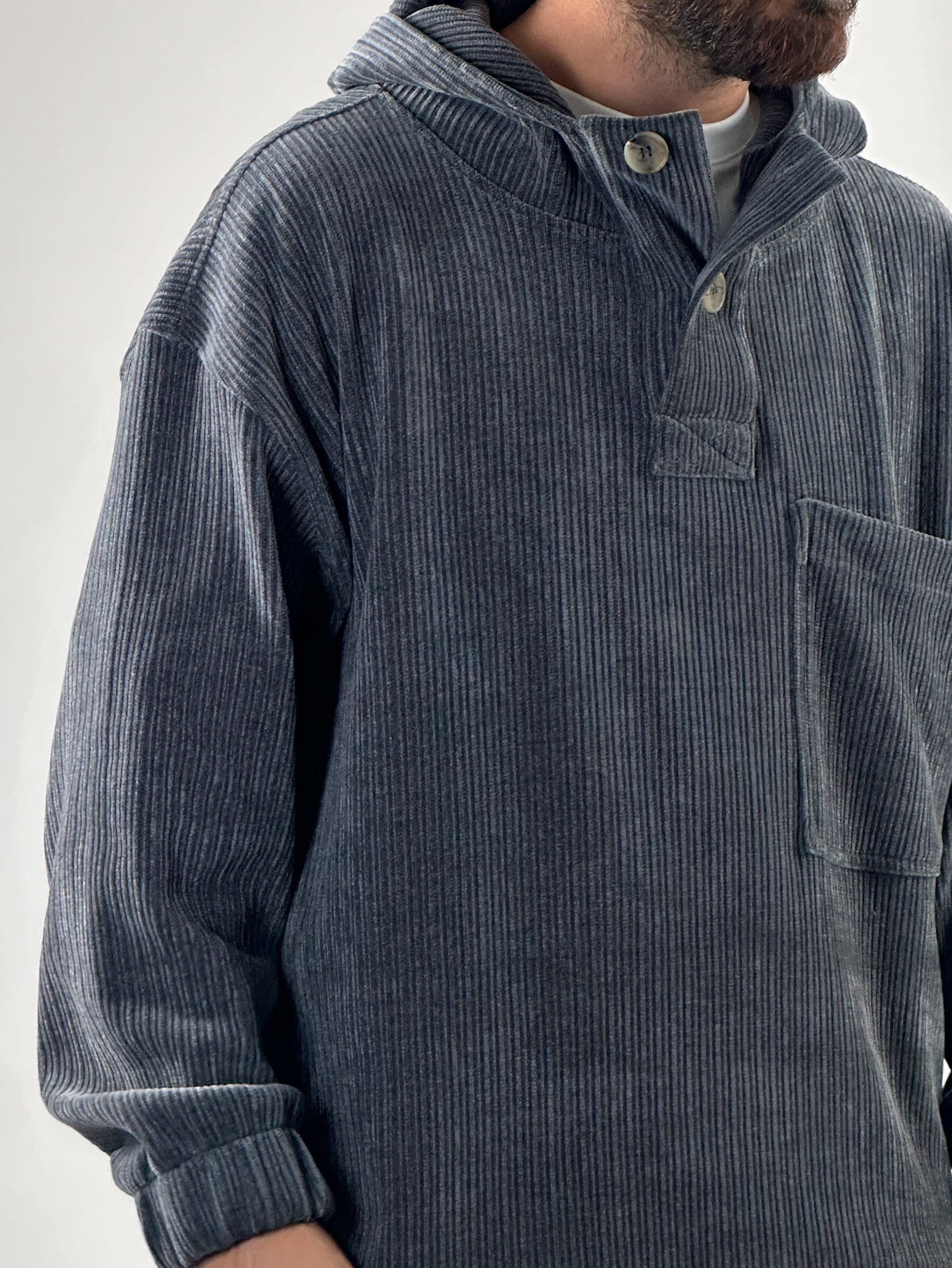 Kadife Dokulu Antrasit Oversize Kapüşonlu Erkek Sweatshirt COC1035