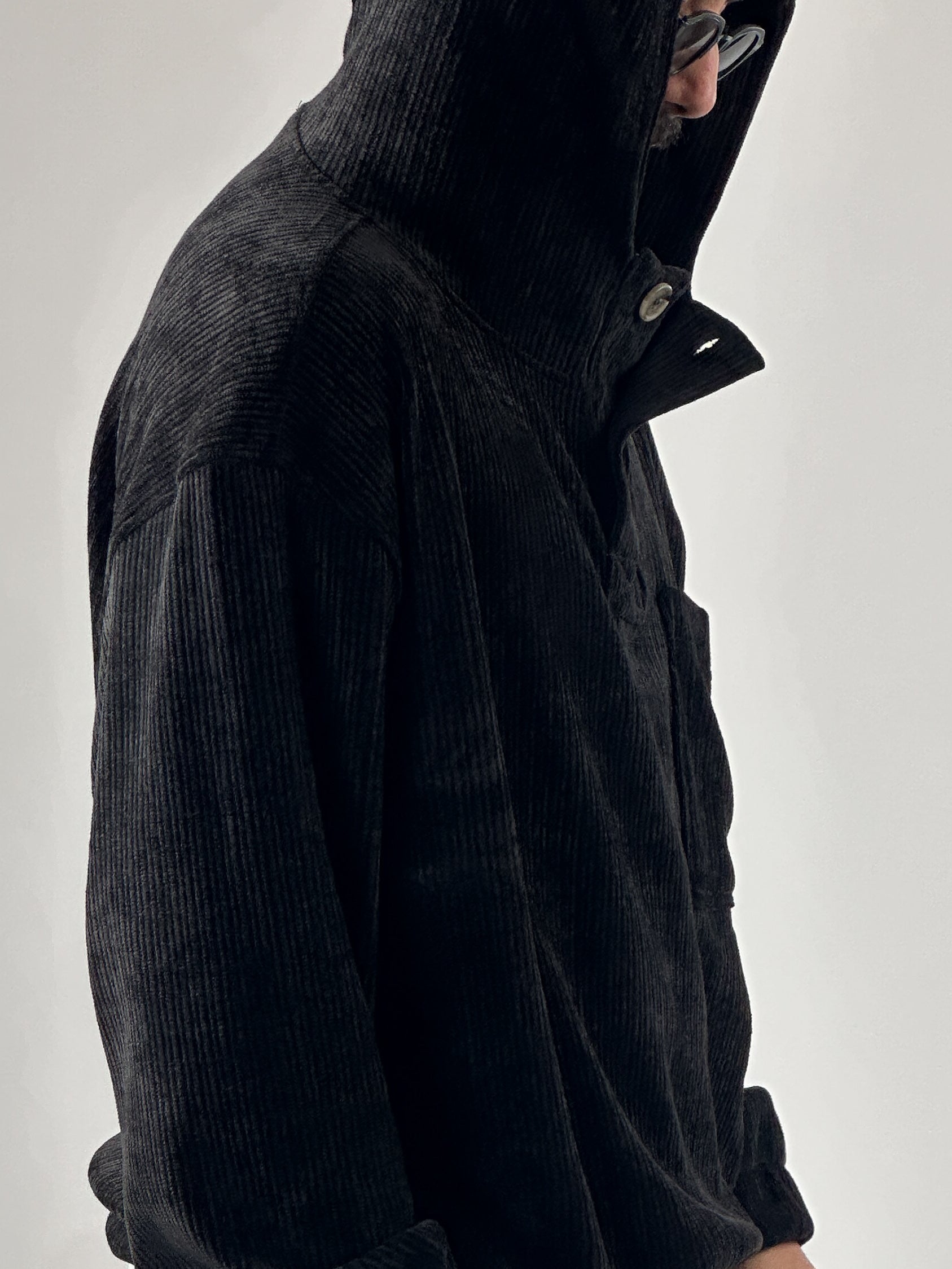 Kadife Dokulu Siyah Oversize Kapüşonlu Erkek Sweatshirt COC1038
