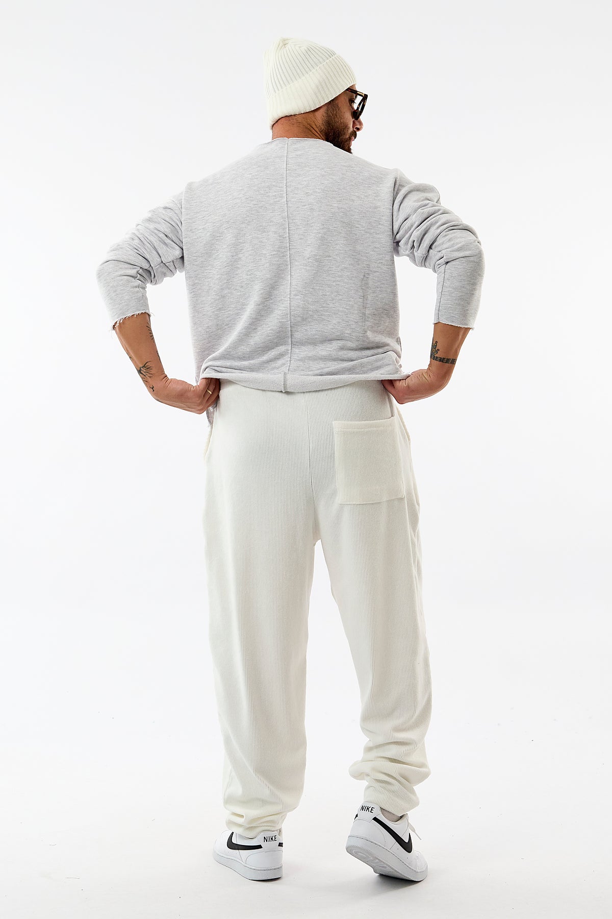 Kadife Pileli Beyaz Jogger Erkek Pantolon COC3628