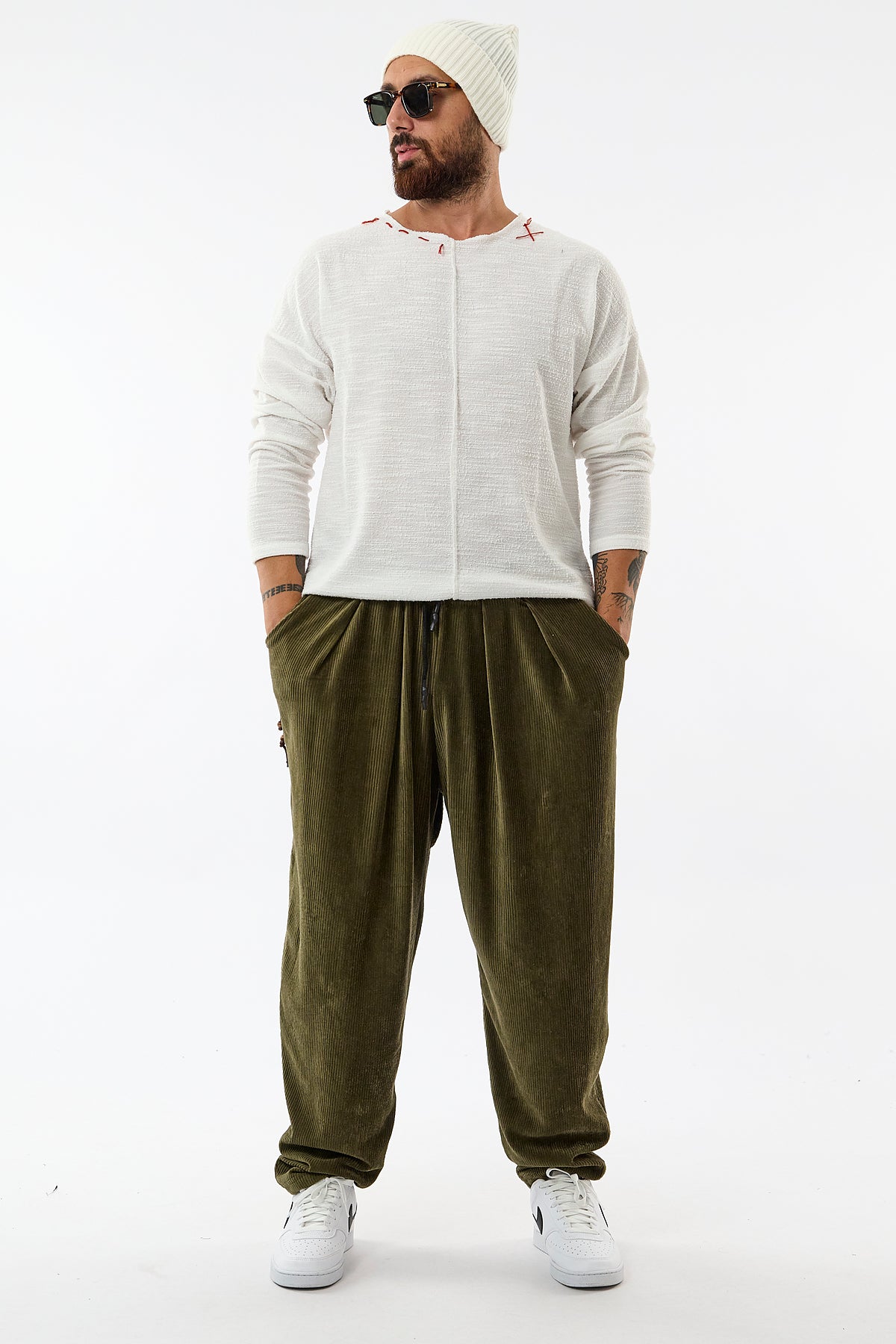 Kadife Pileli Haki Jogger Erkek Pantolon COC3626
