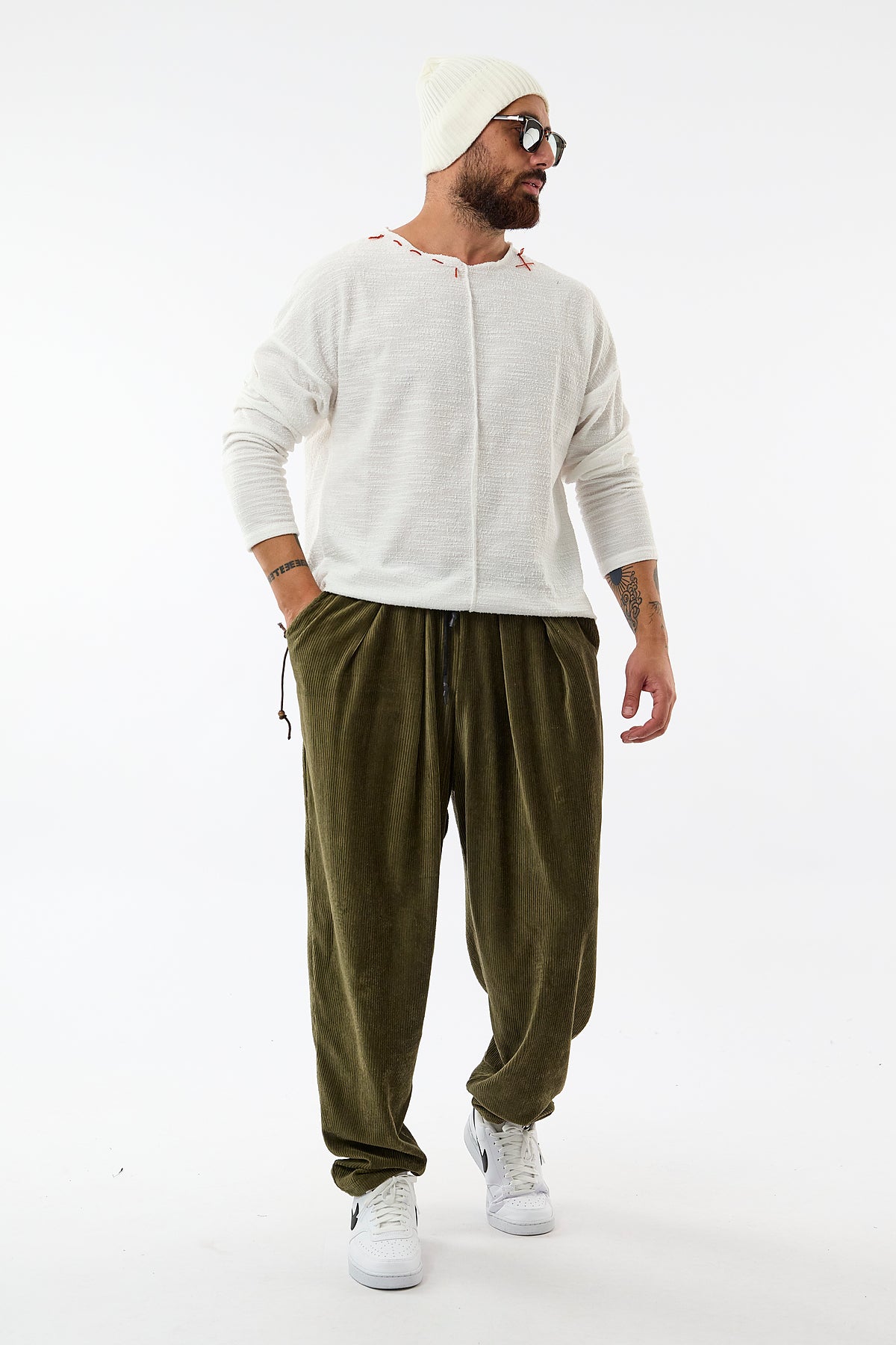 Kadife Pileli Haki Jogger Erkek Pantolon COC3626