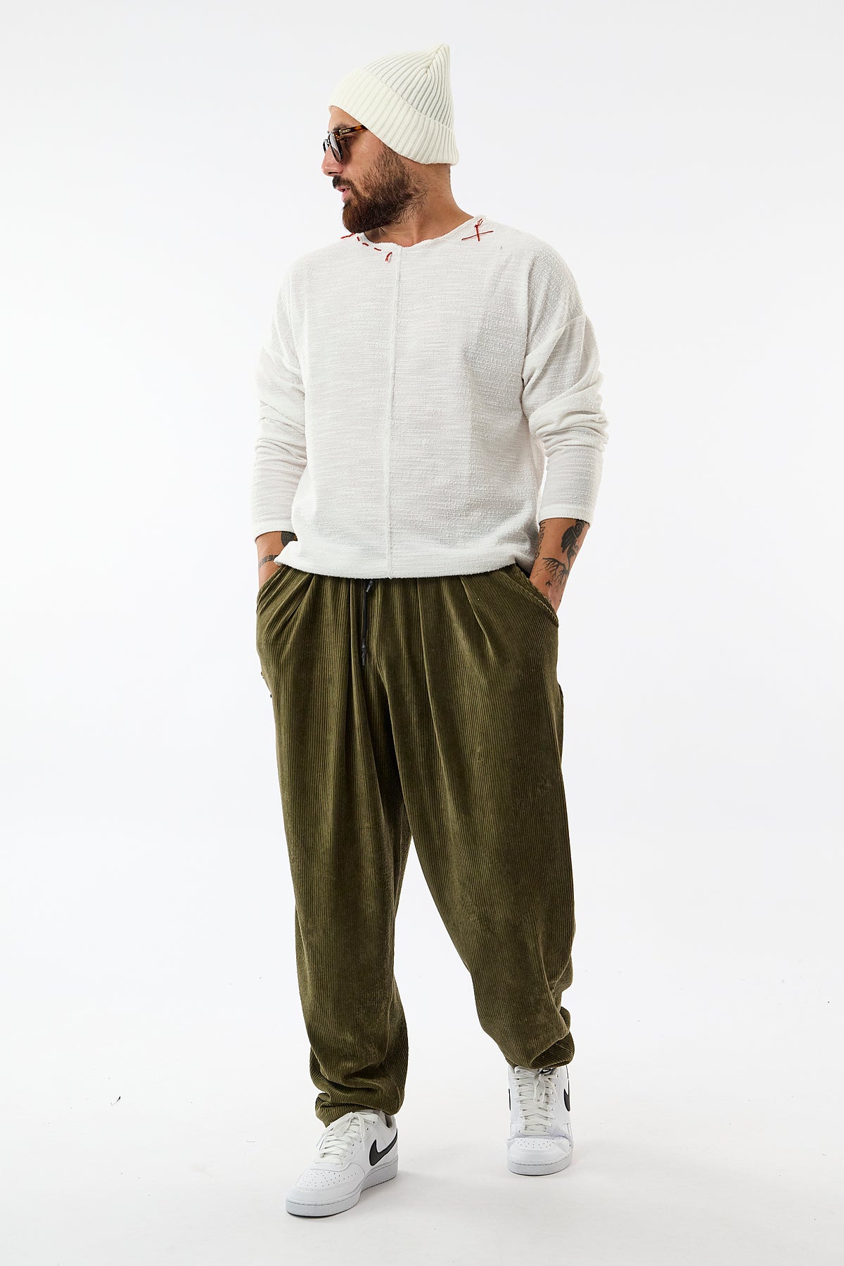 Kadife Pileli Haki Jogger Erkek Pantolon COC3626