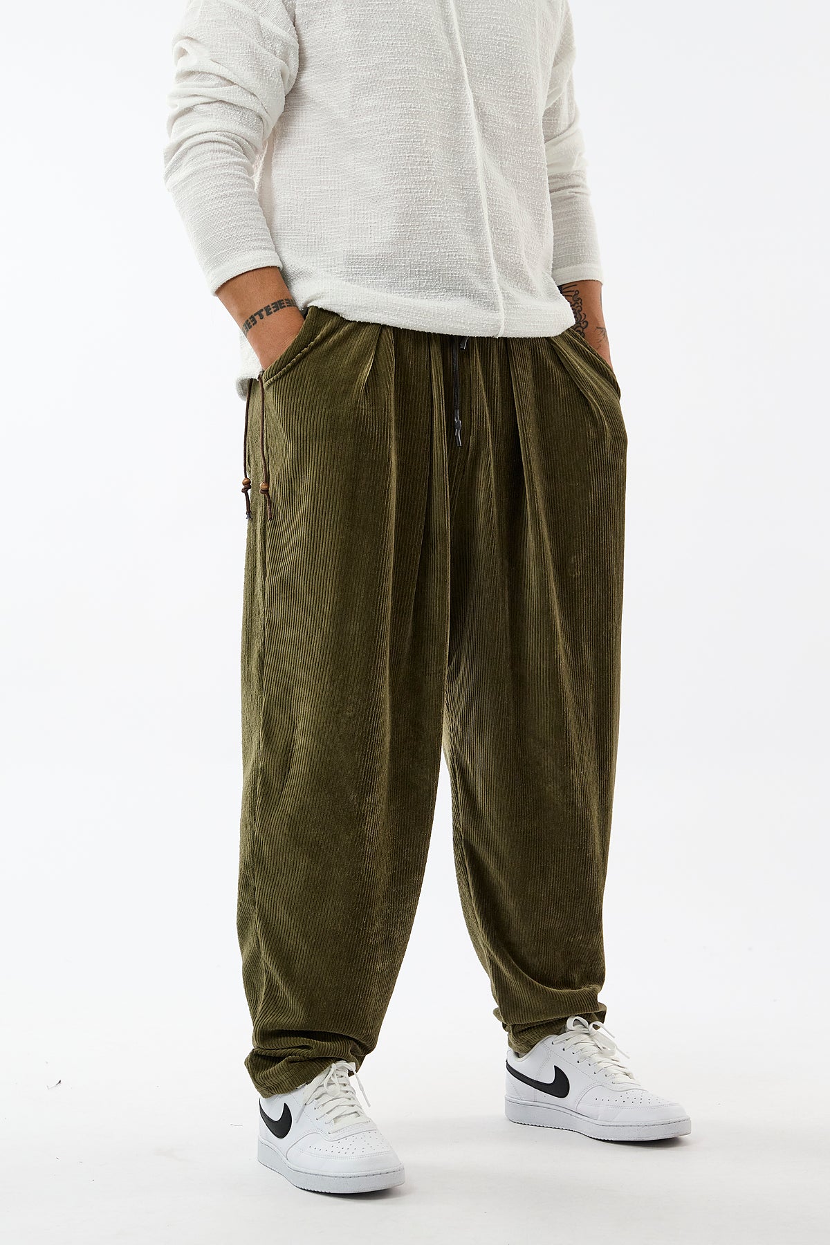 Kadife Pileli Haki Jogger Erkek Pantolon COC3626