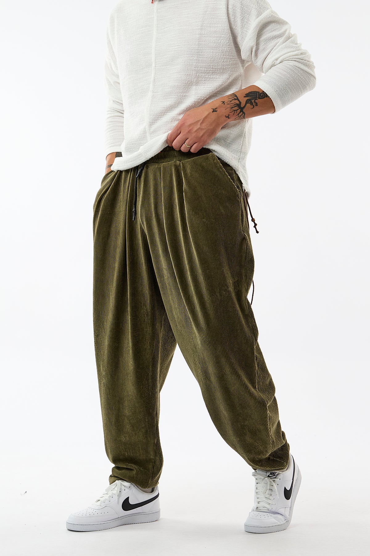 Kadife Pileli Haki Jogger Erkek Pantolon COC3626