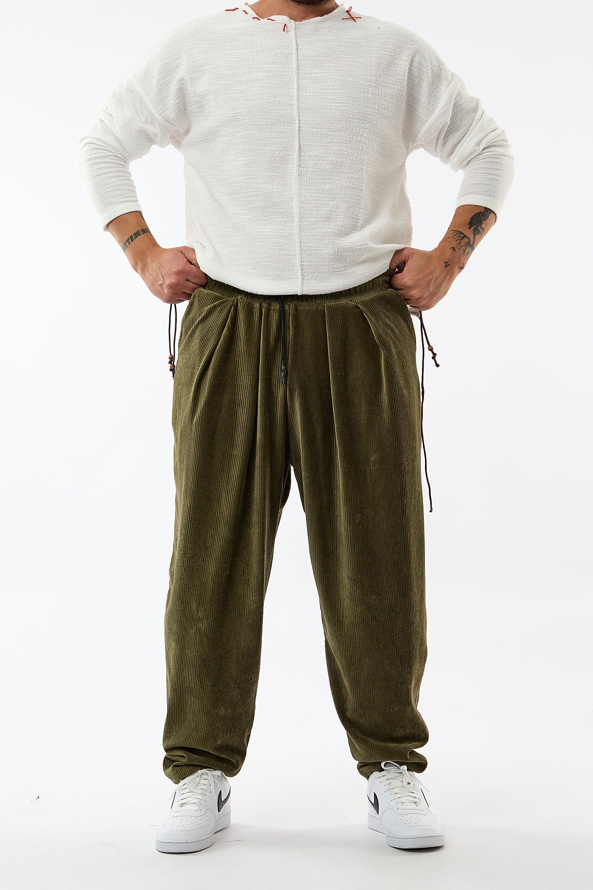 Kadife Pileli Haki Jogger Erkek Pantolon COC3626
