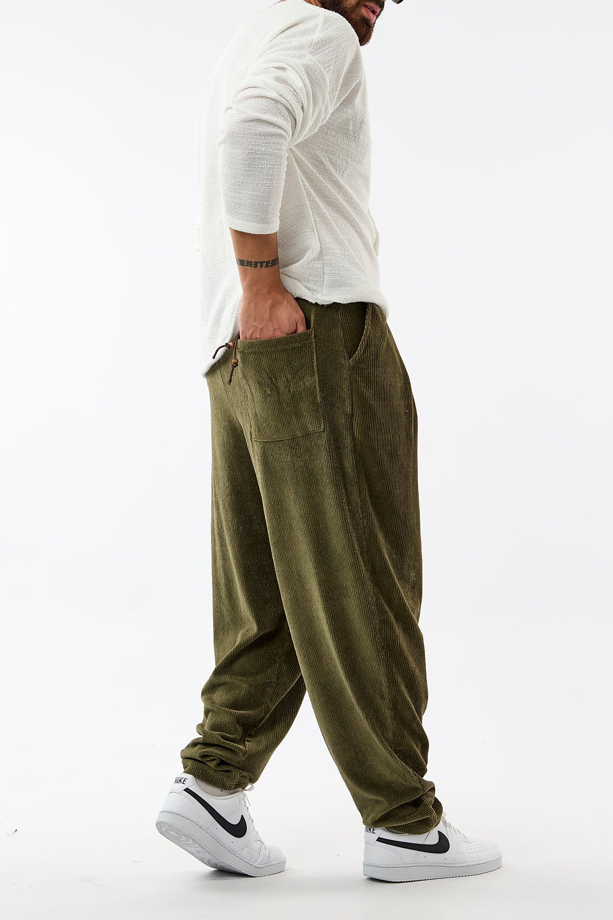 Kadife Pileli Haki Jogger Erkek Pantolon COC3626