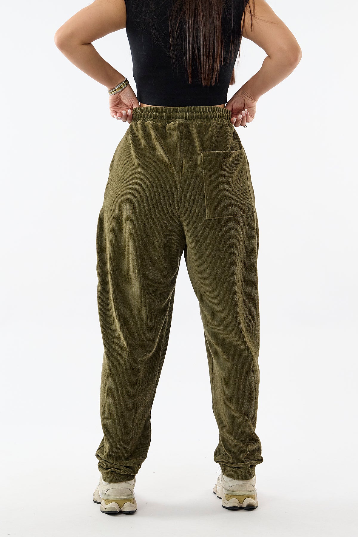Kadife Pileli Haki Jogger Kadın Pantolon COC3627