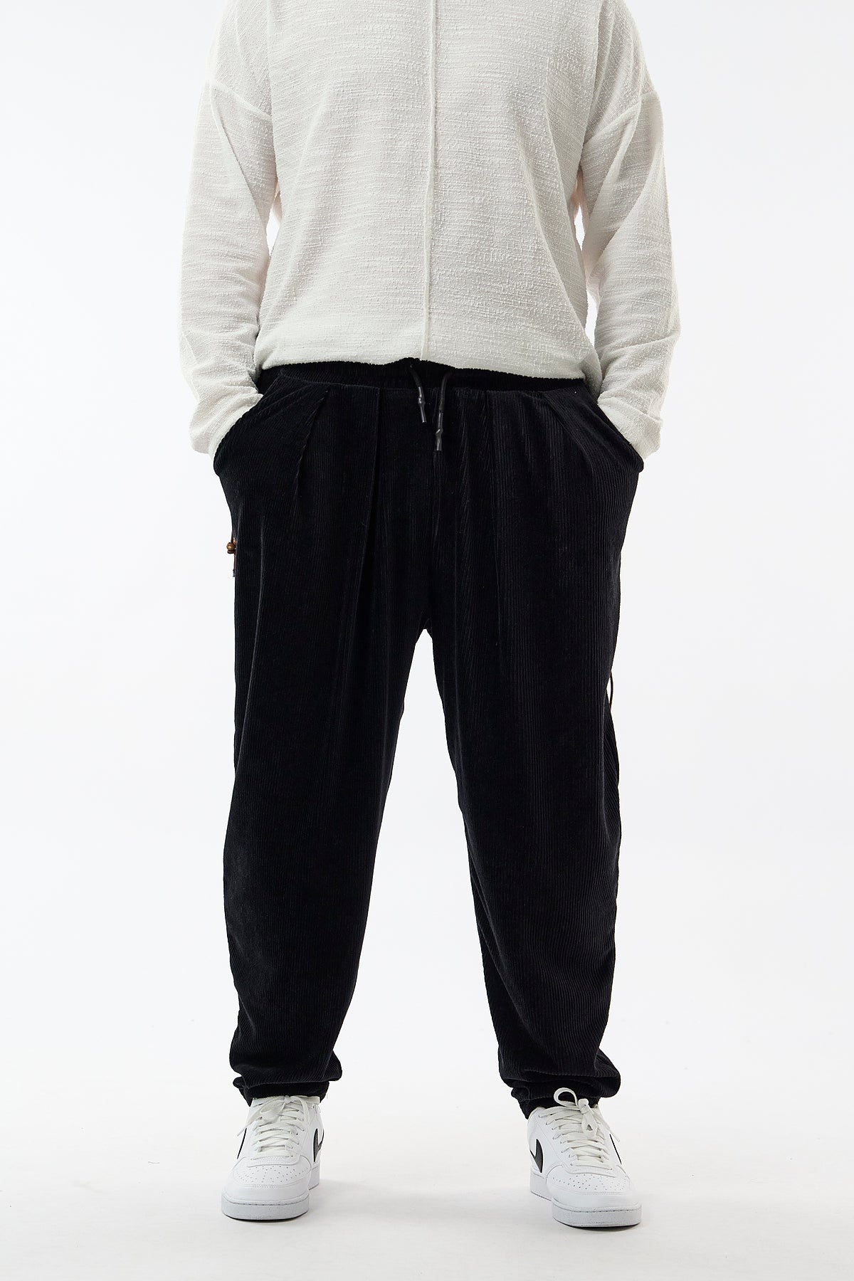 Kadife Pileli Siyah Jogger Erkek Pantolon COC3622