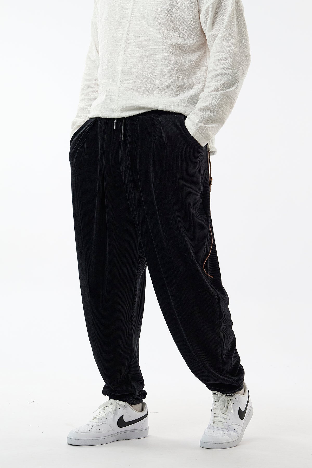 Kadife Pileli Siyah Jogger Erkek Pantolon COC3622