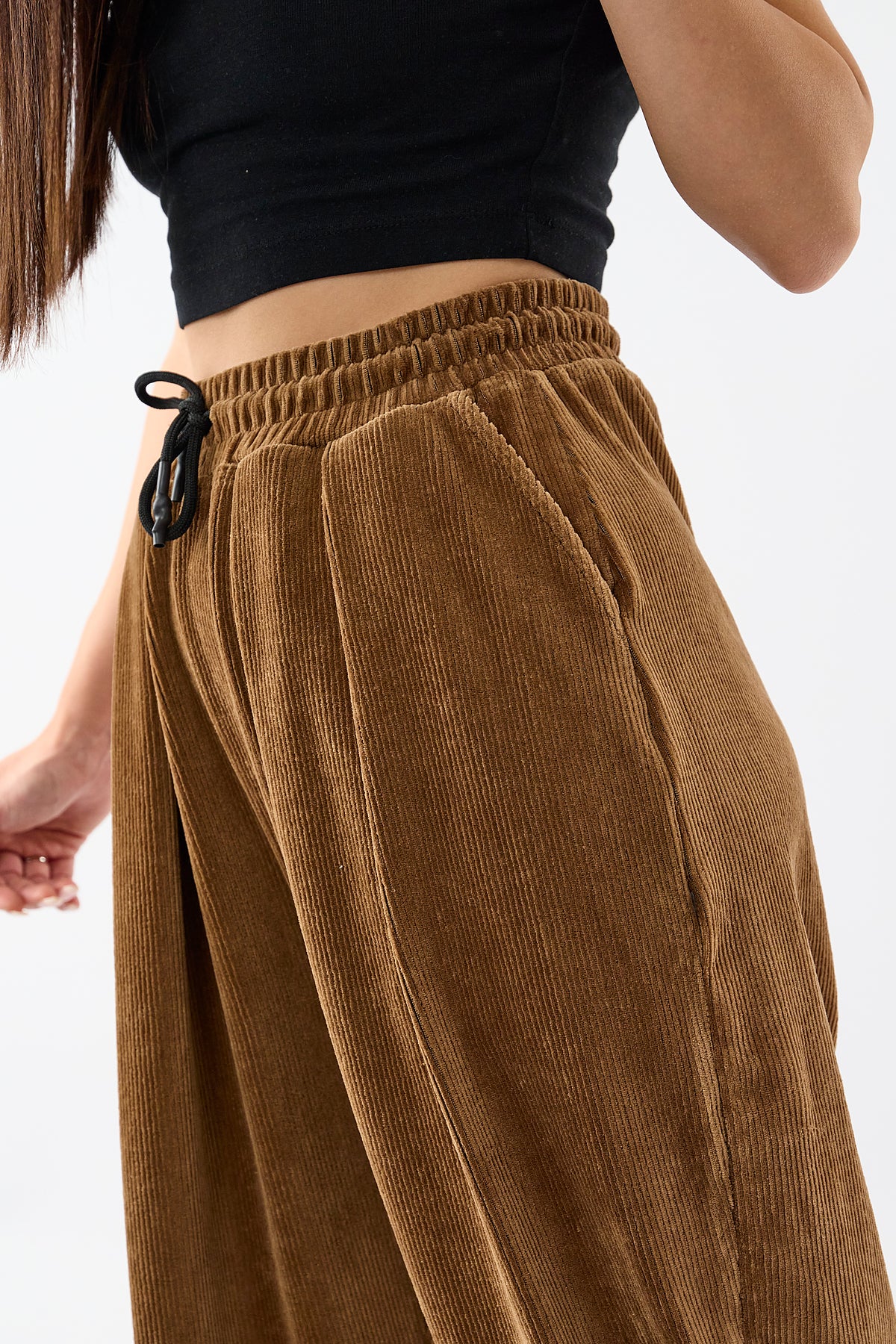 Kadife Pileli Taba Jogger Kadın Pantolon COC3621