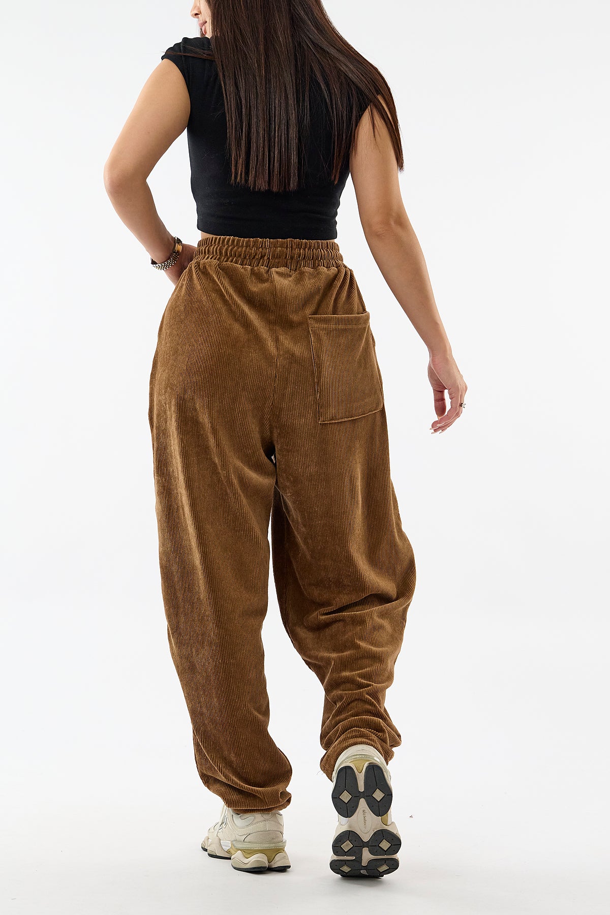 Kadife Pileli Taba Jogger Kadın Pantolon COC3621