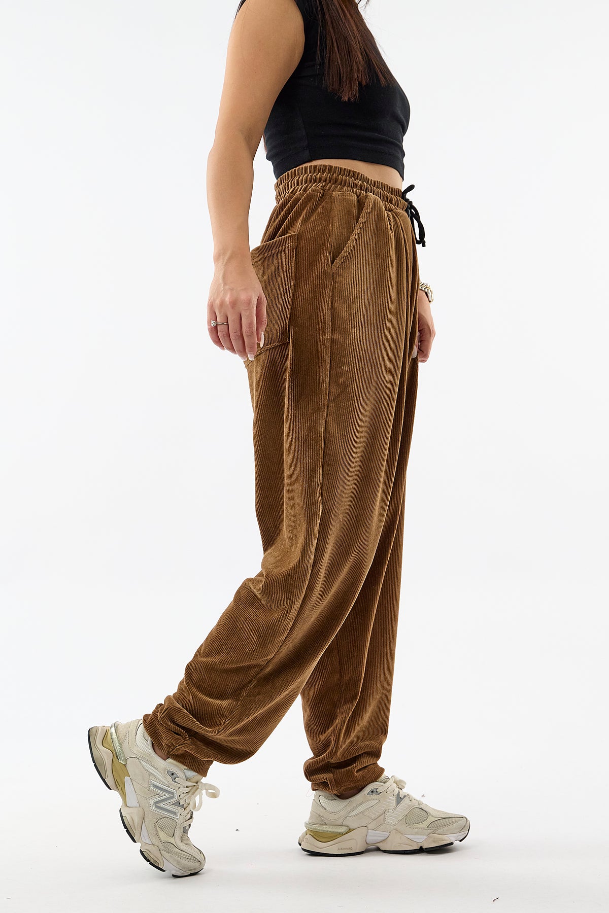 Kadife Pileli Taba Jogger Kadın Pantolon COC3621