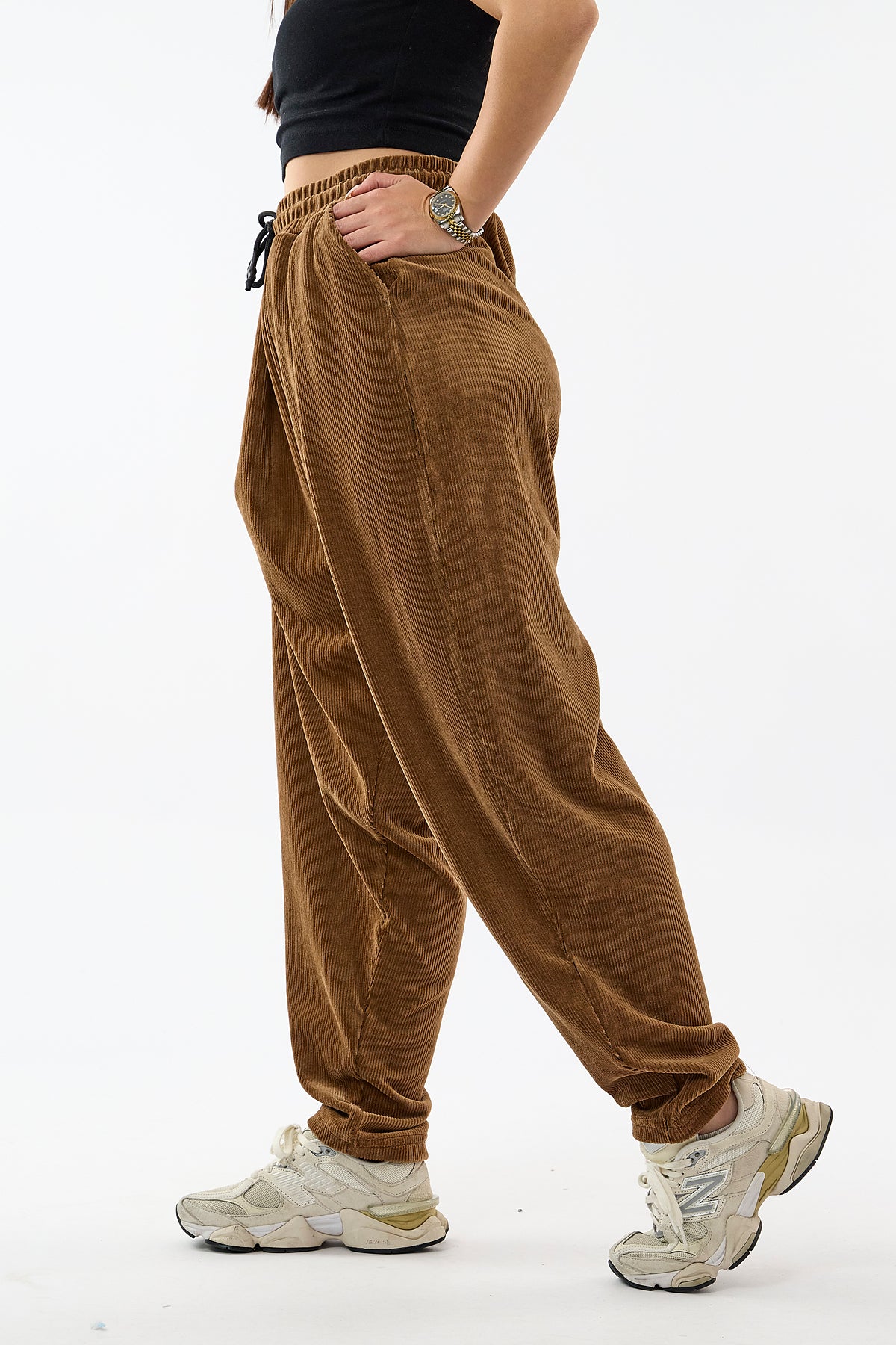 Kadife Pileli Taba Jogger Kadın Pantolon COC3621