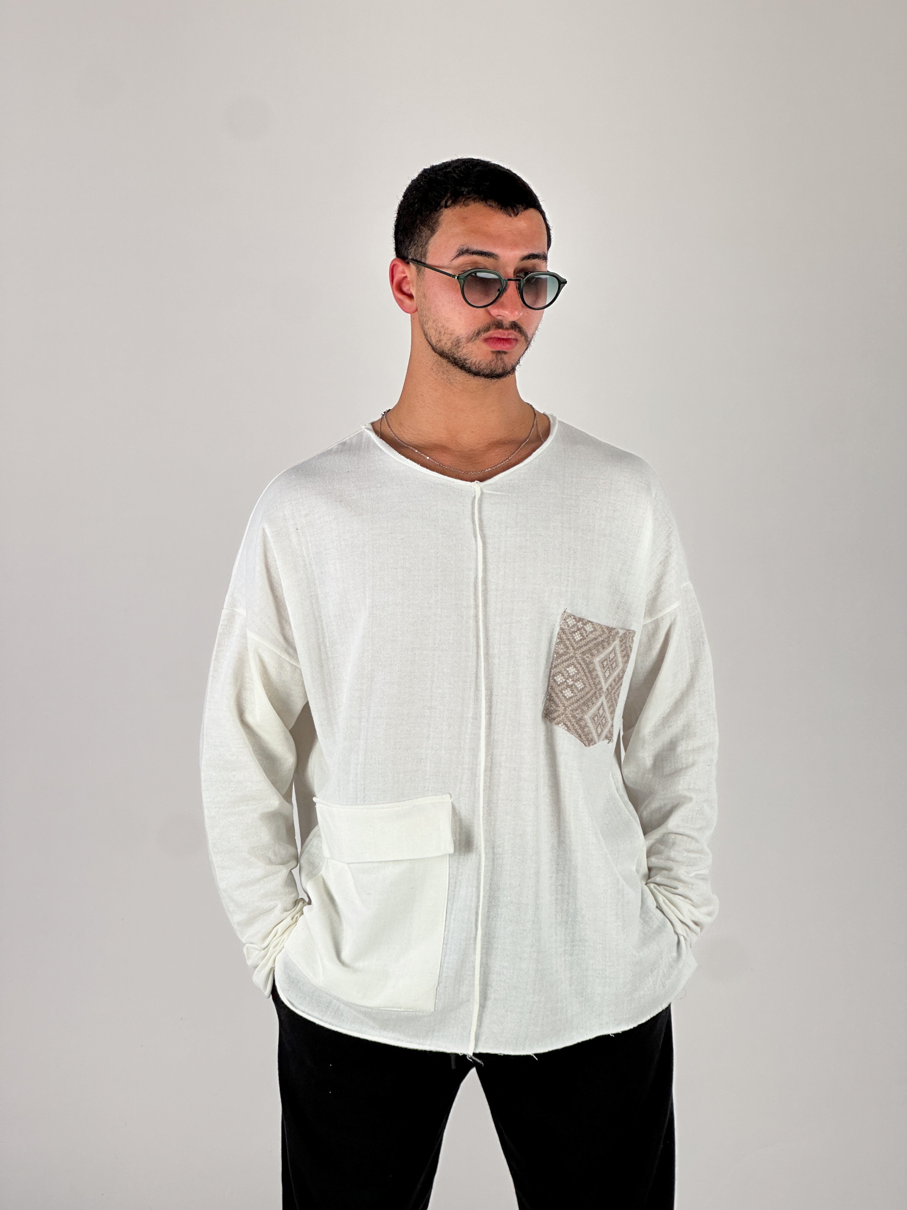 Kahve Cep Detaylı Etnik Tasarım Sweatshirt COC1076