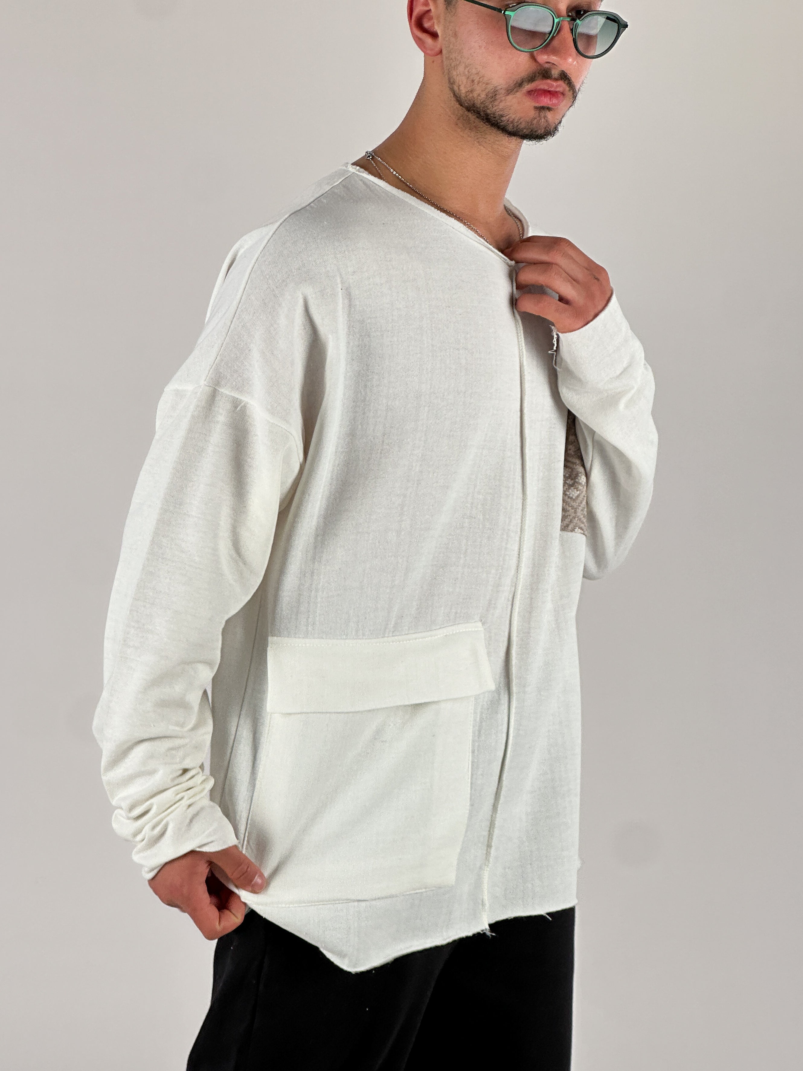 Kahve Cep Detaylı Etnik Tasarım Sweatshirt COC1076