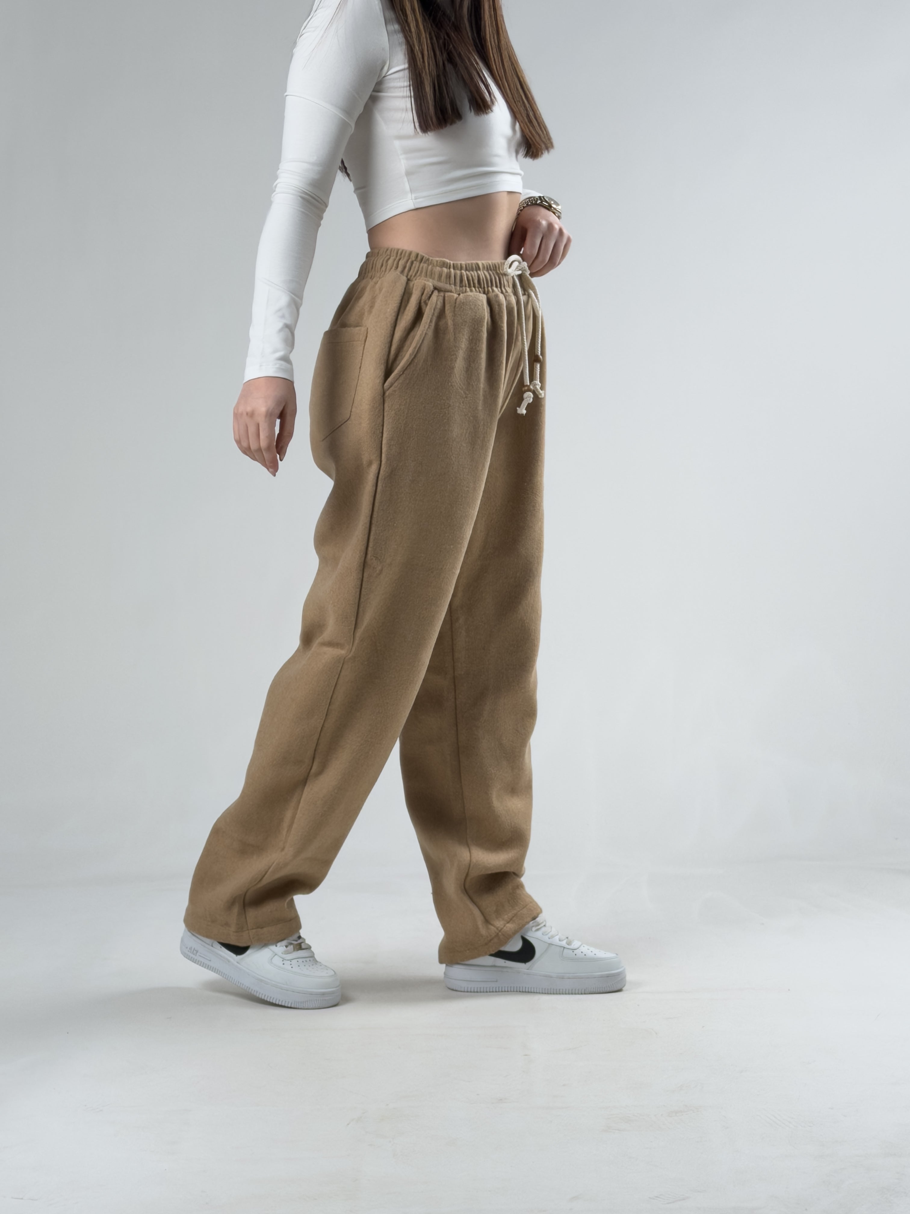 Kahve Kaşe Kadın Baggy Pantolon COCK0024