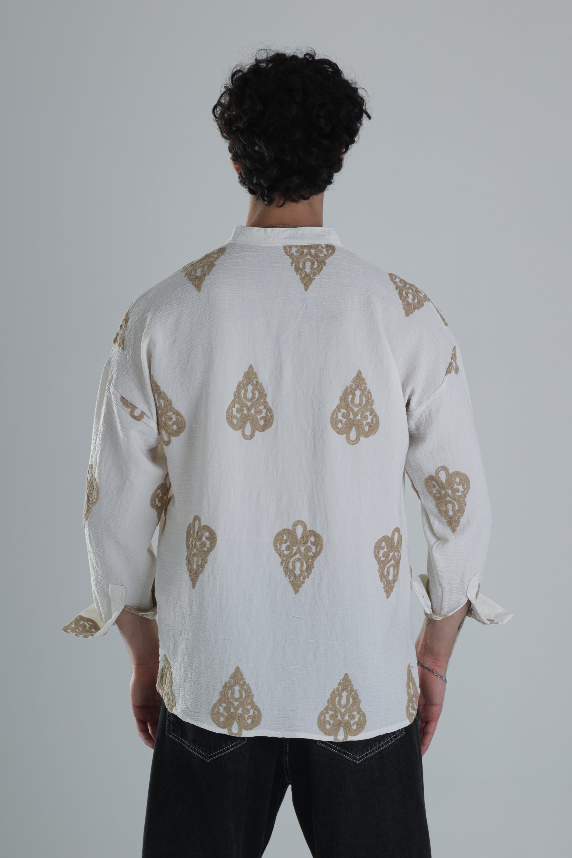 Kahve Nakış Detaylı Oversize Gömlek COC1390