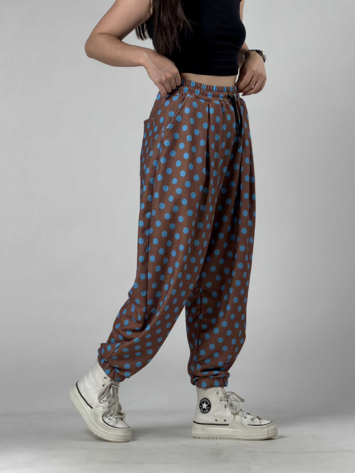 Kahve Puantiyeli Kadın Jogger Pantolon COC3260