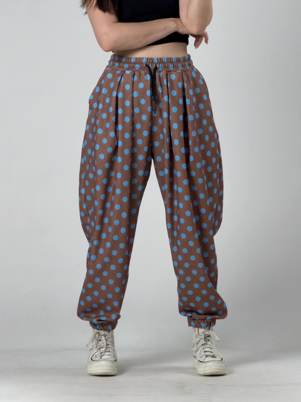 Kahve Puantiyeli Kadın Jogger Pantolon COC3260