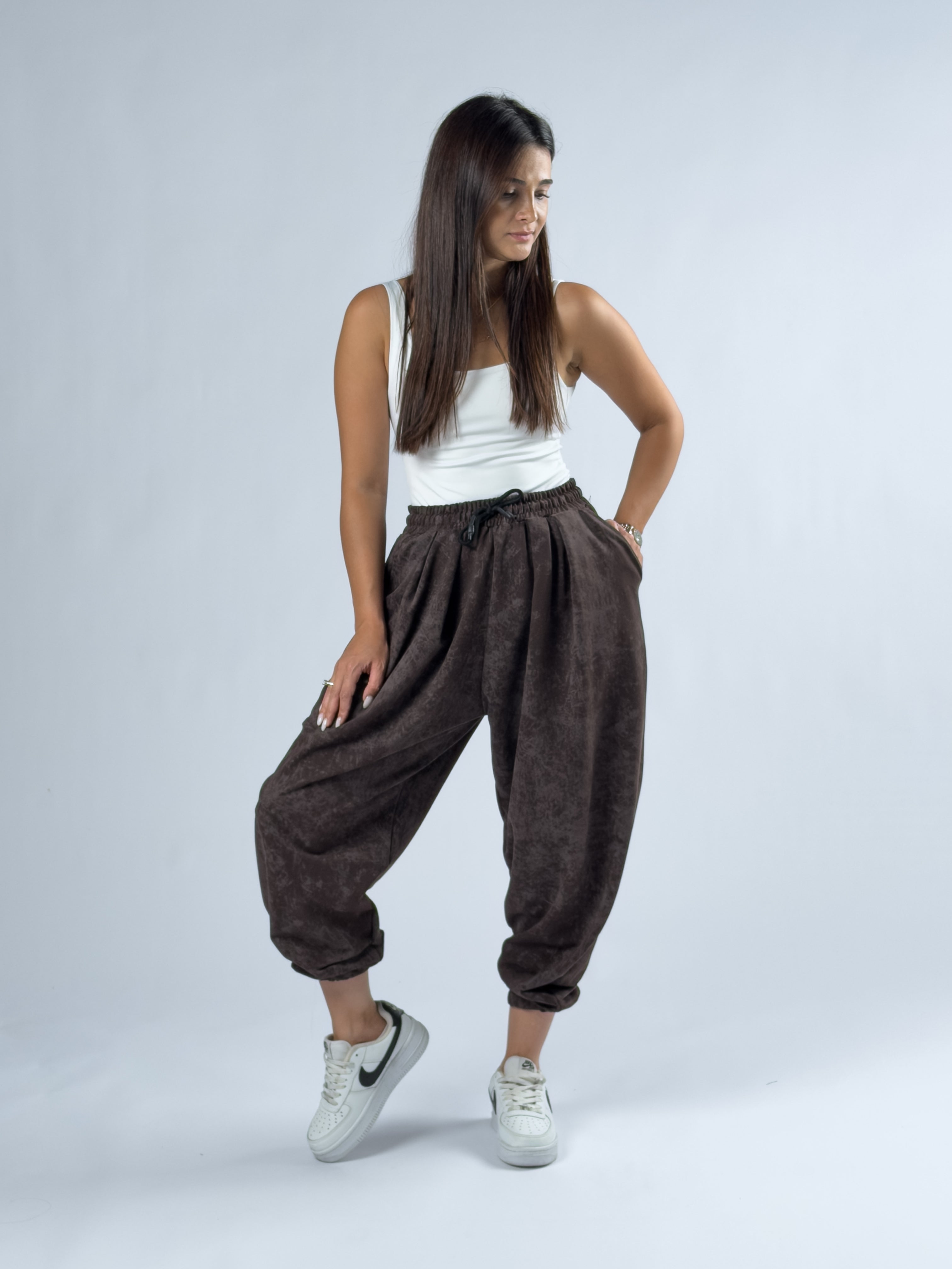 Kahverengi Baskılı Kadın Jogger Pantolon COC3333