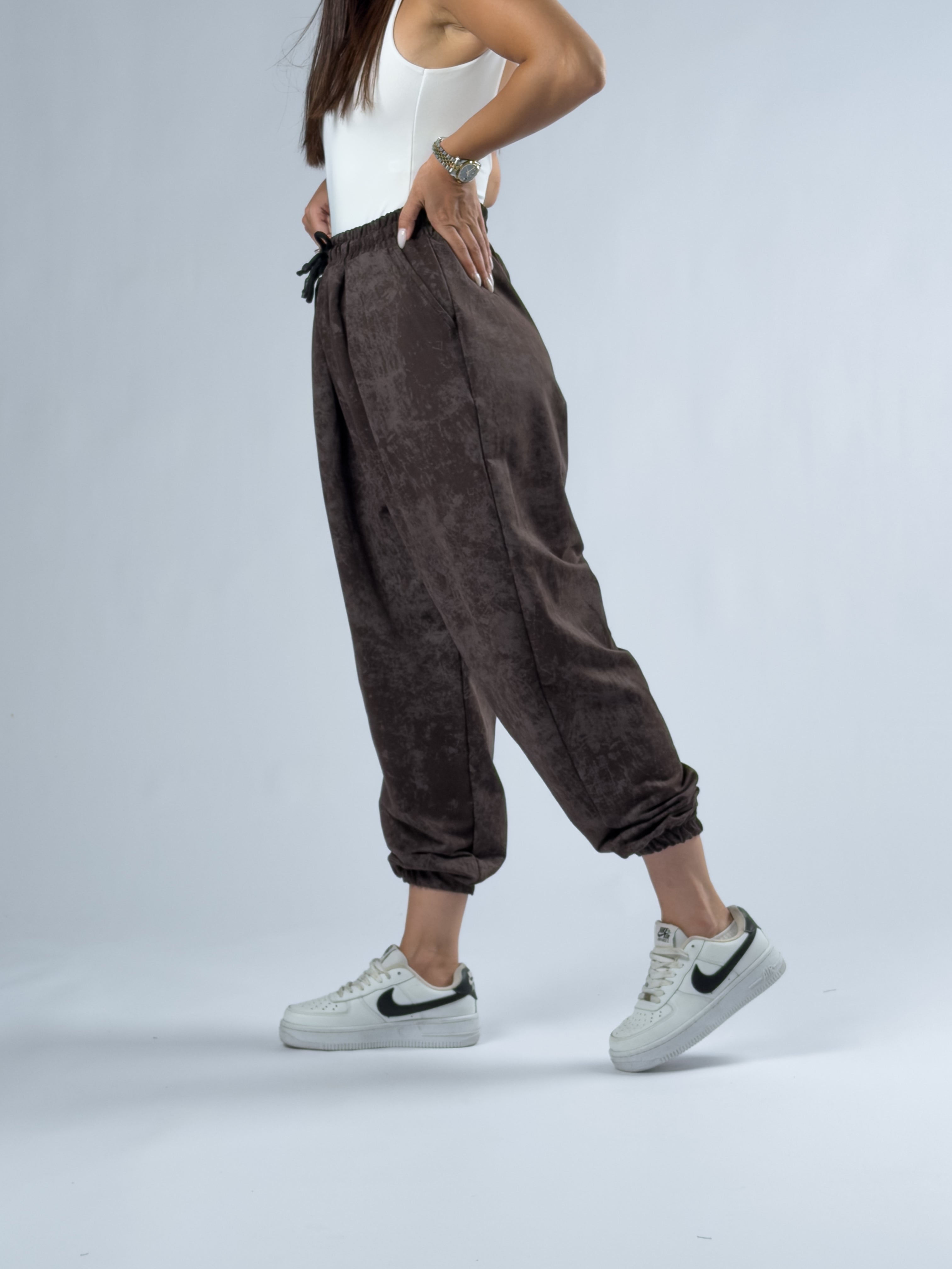 Kahverengi Baskılı Kadın Jogger Pantolon COC3333