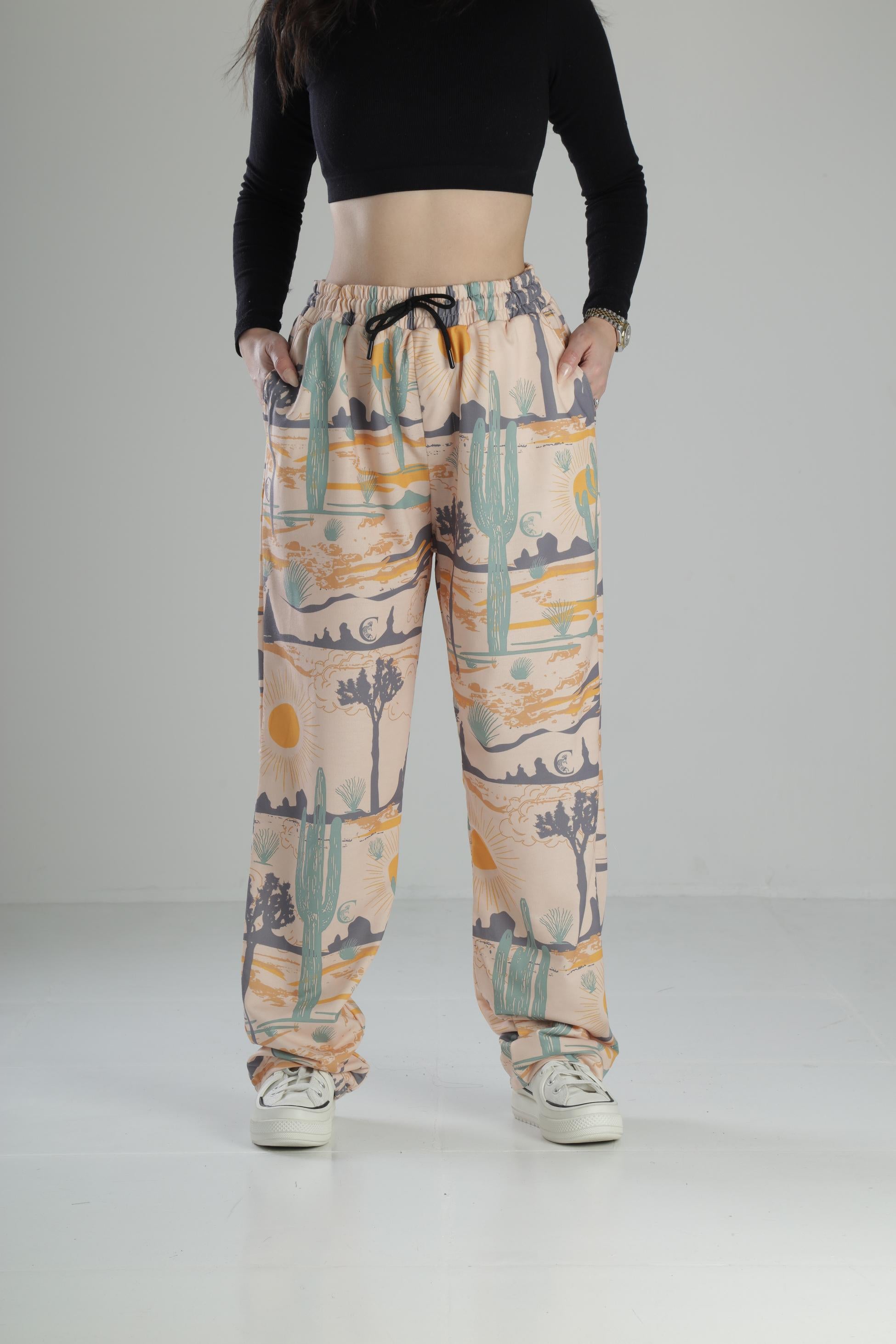 Kaktüs Desenli Baggy Pantolon COC2169