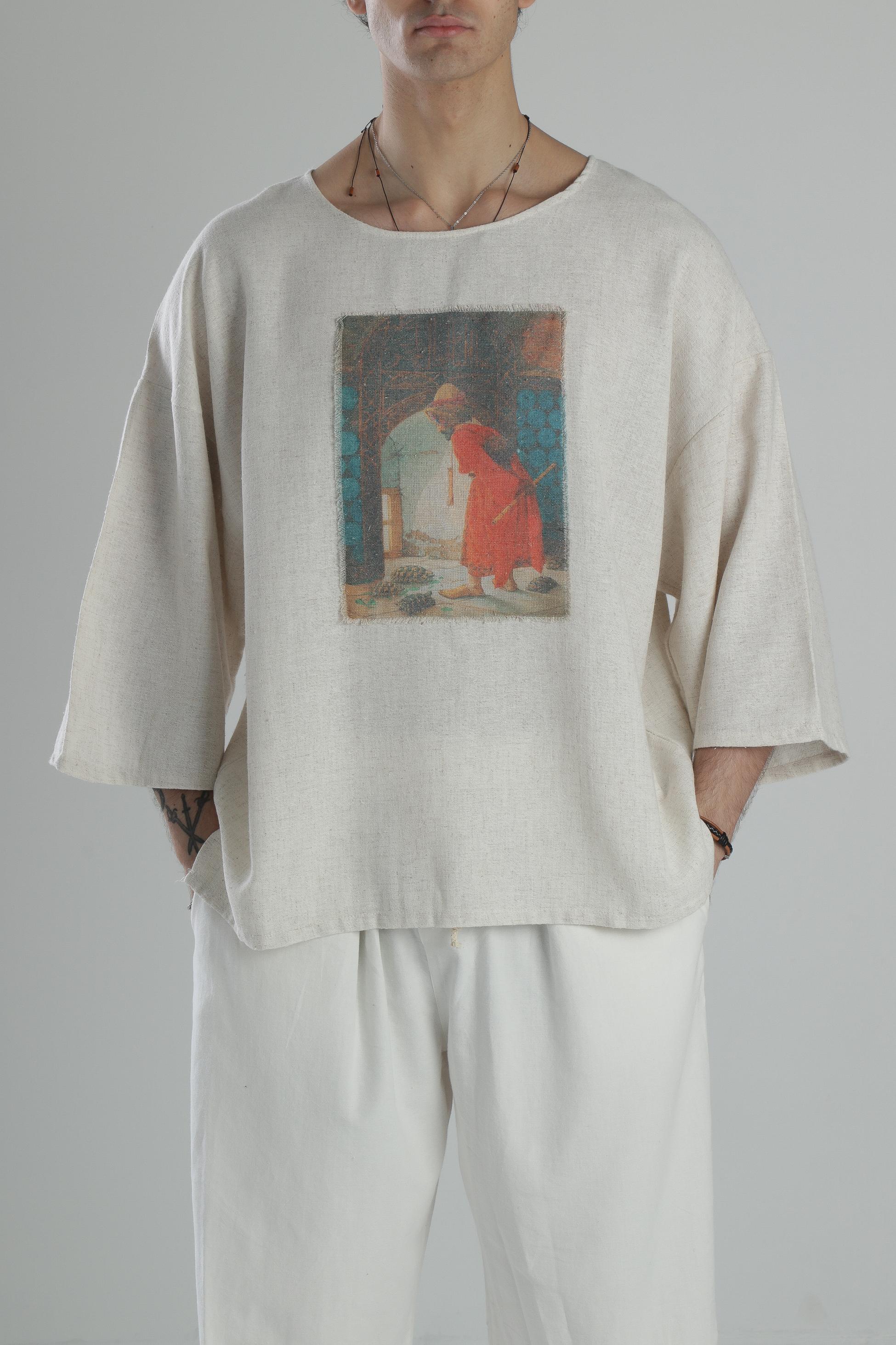 Kaplumbağa Detaylı Keten T-Shirt COC2179