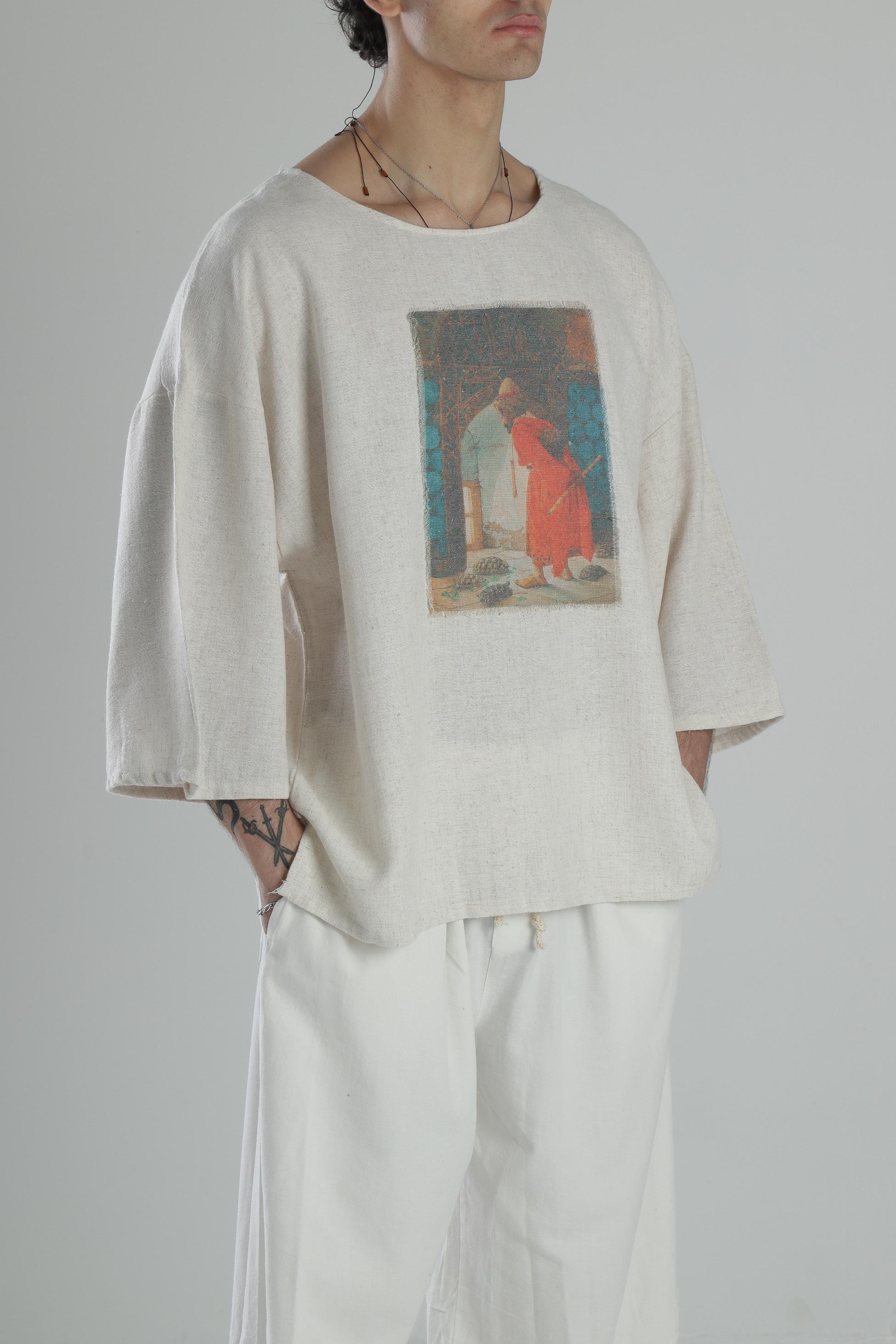 Kaplumbağa Detaylı Keten T-Shirt COC2179