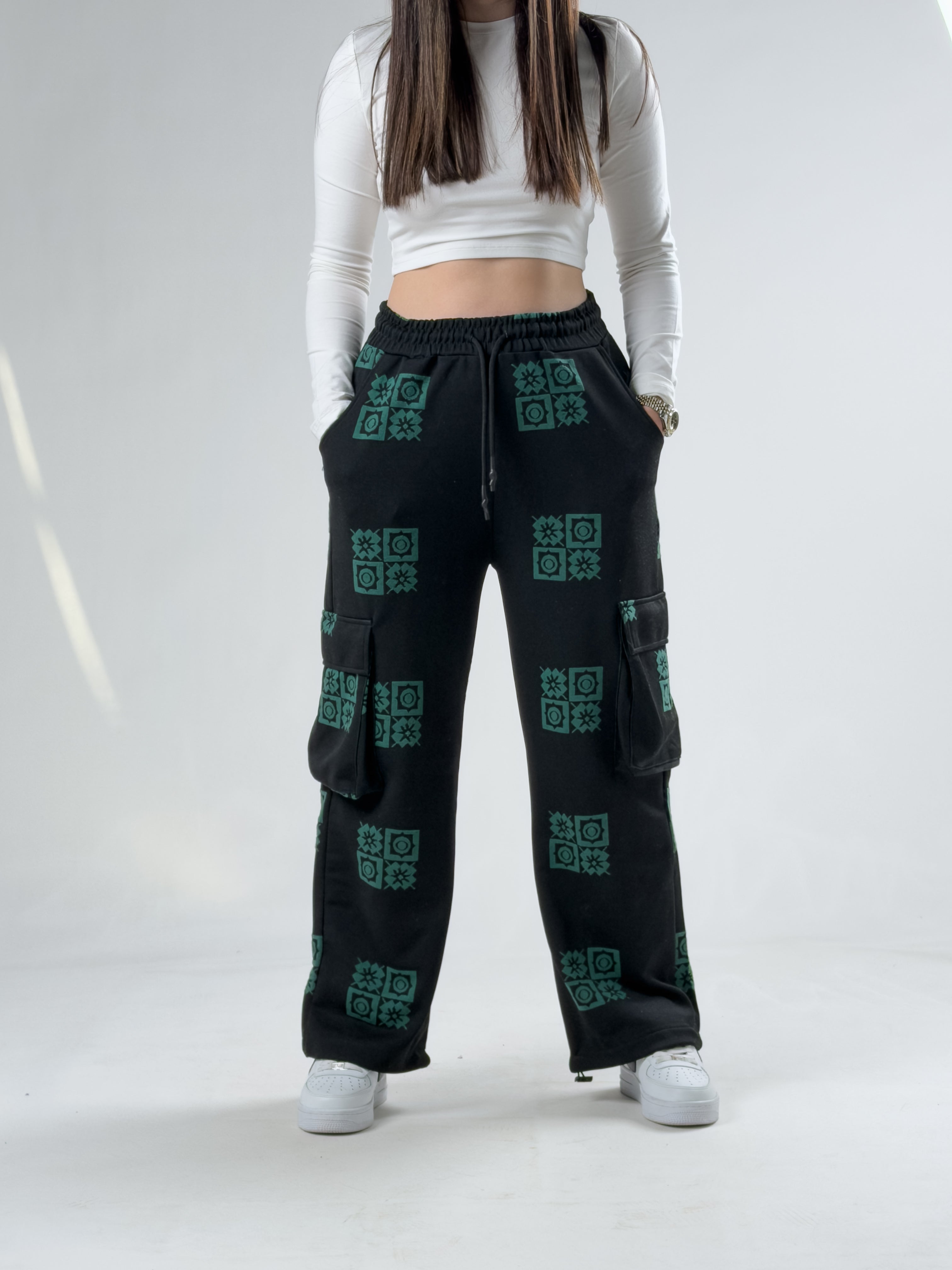 Kargo Cepli Etnik Desenli Kadın Baggy Pantolon COCK0025