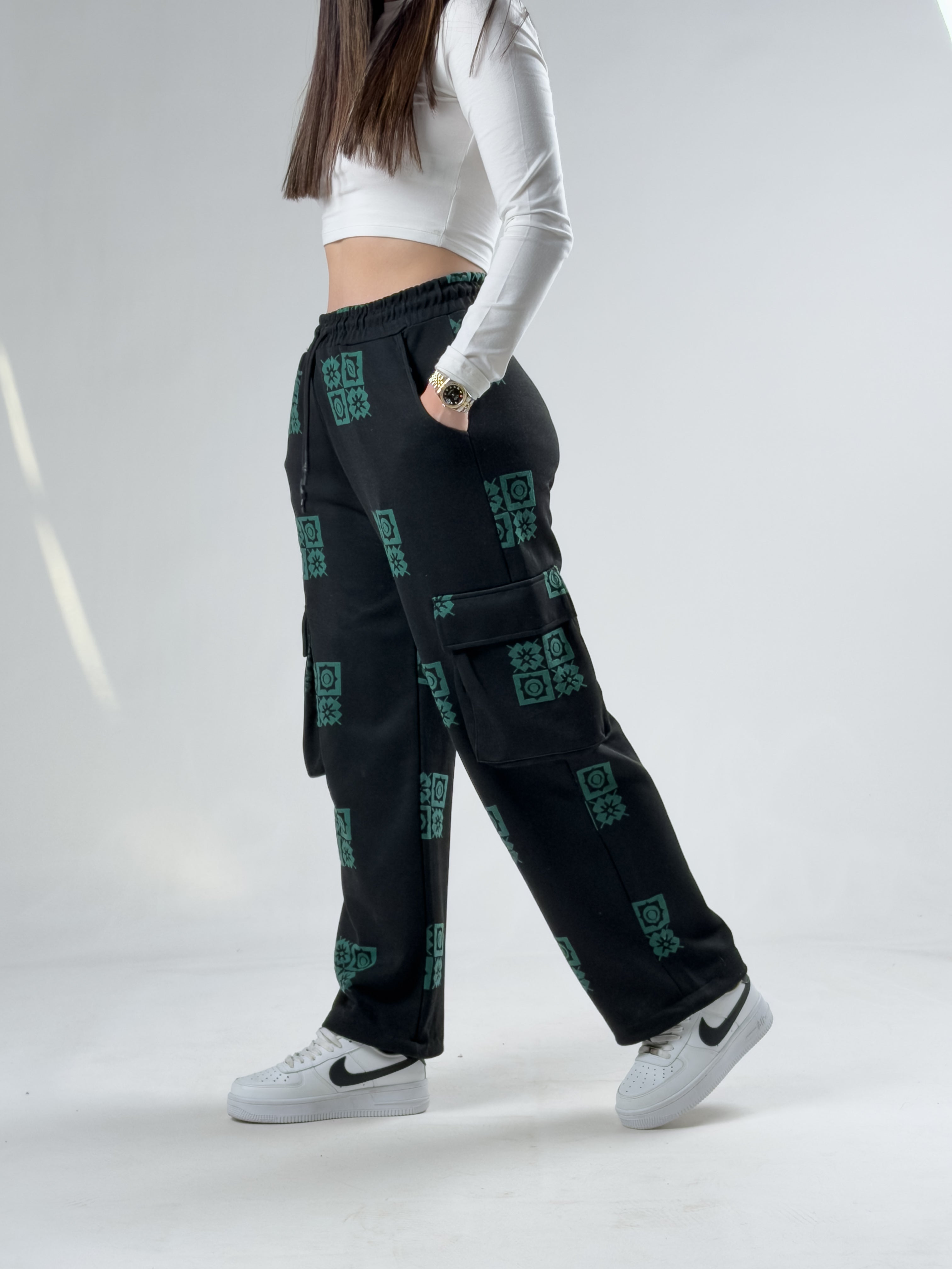 Kargo Cepli Etnik Desenli Kadın Baggy Pantolon COCK0025