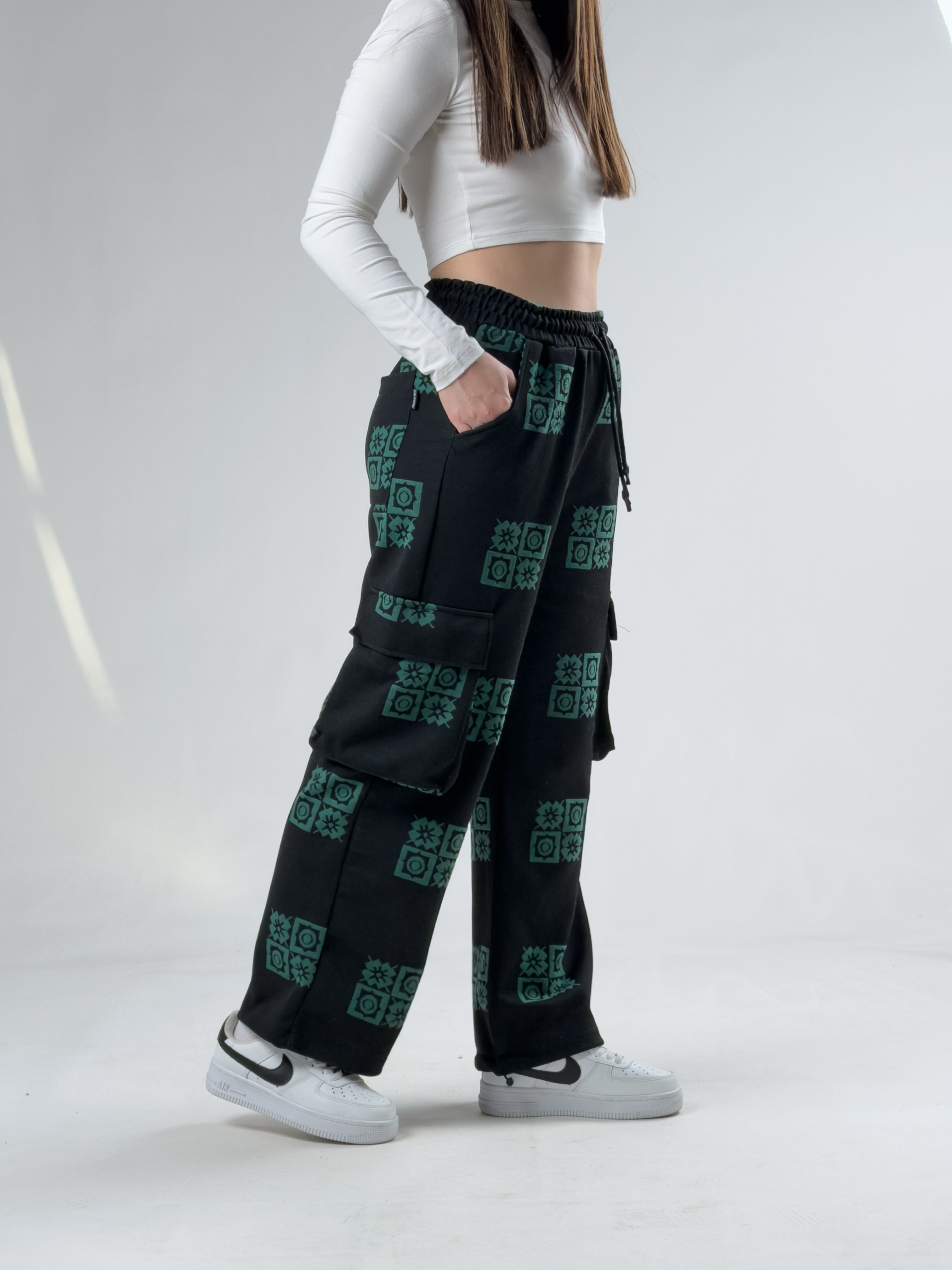 Kargo Cepli Etnik Desenli Kadın Baggy Pantolon COCK0025