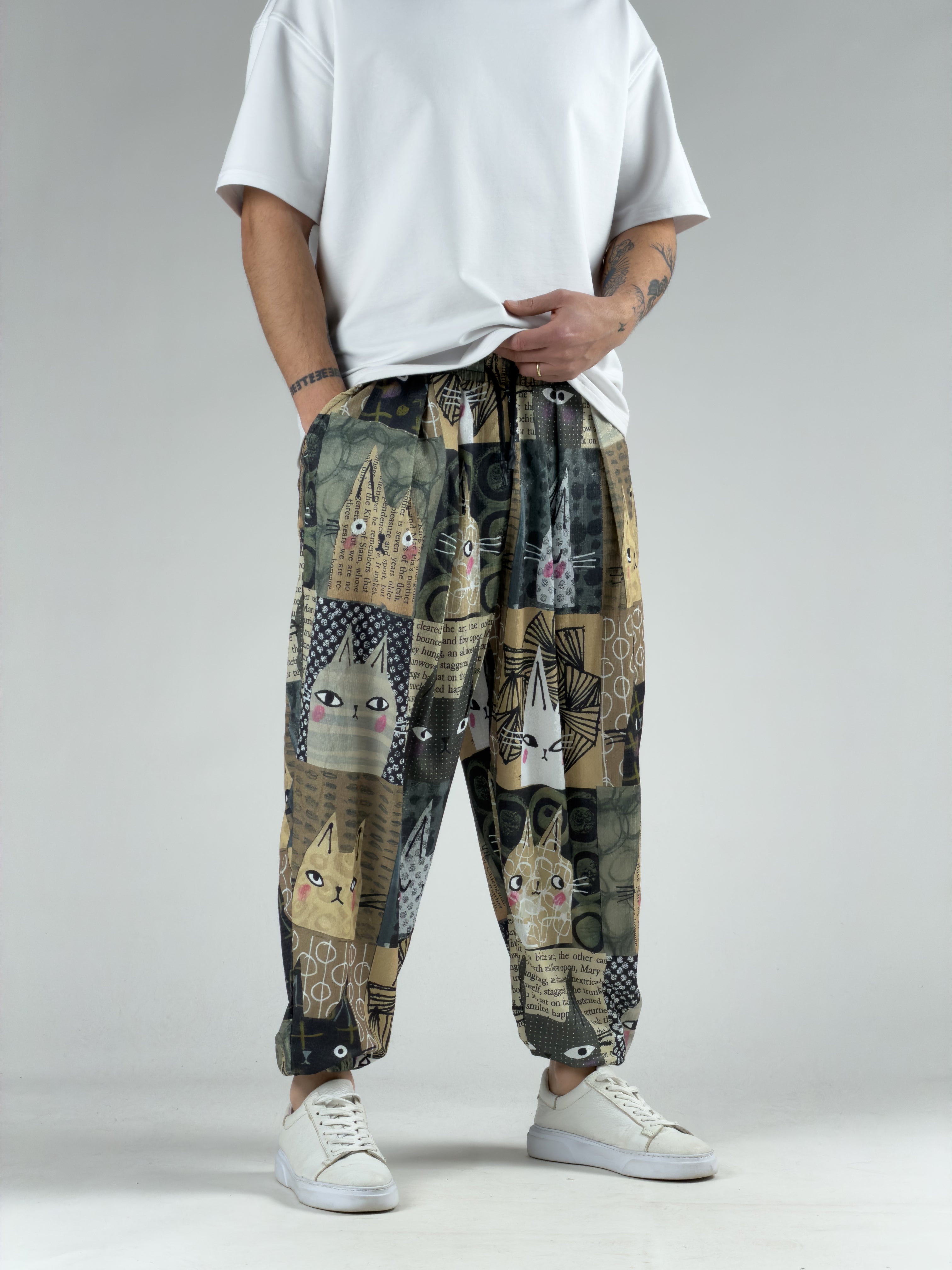 Kedi Desenli Erkek Yarım Şalvar COC3049