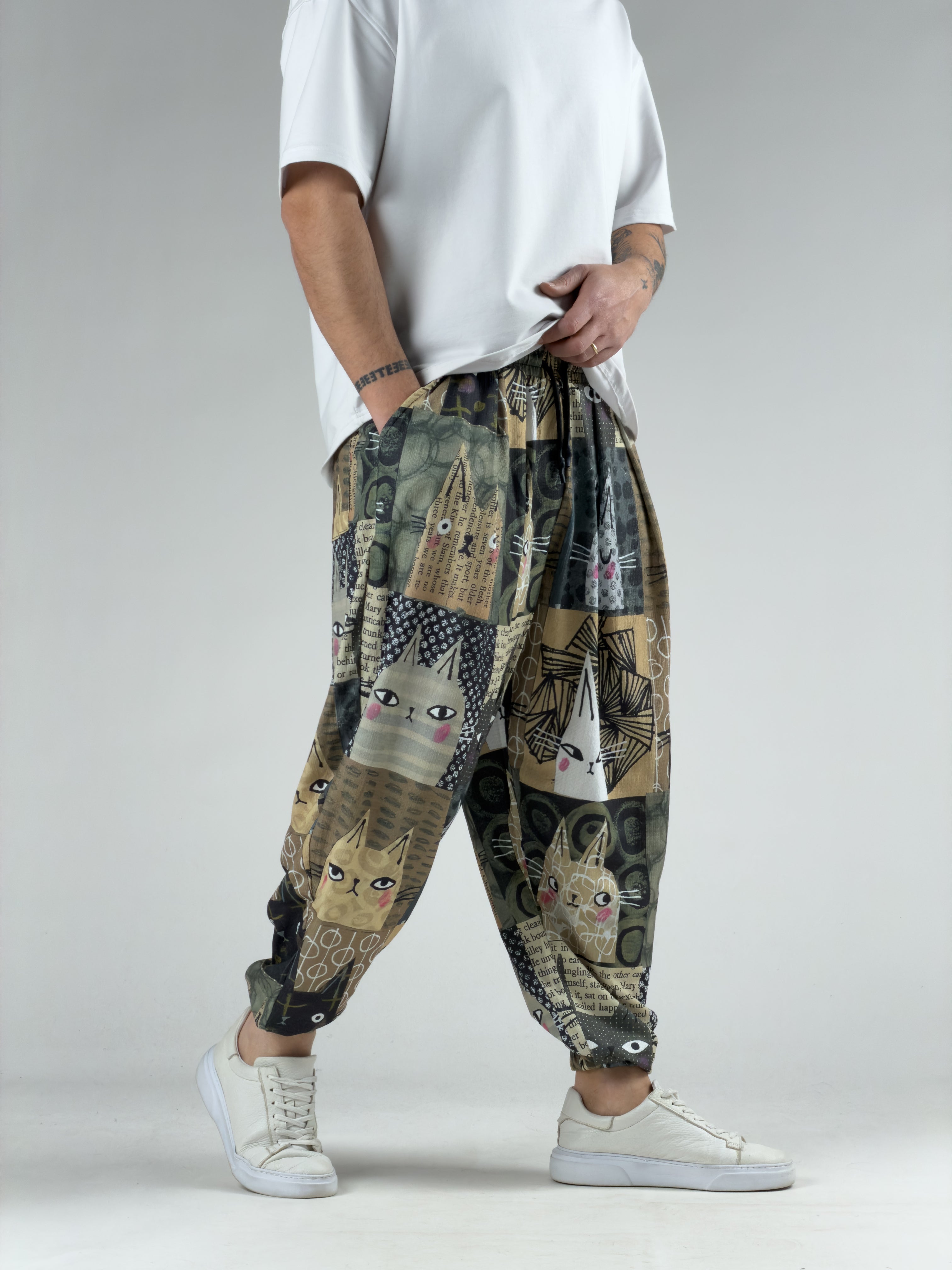 Kedi Desenli Erkek Yarım Şalvar COC3049