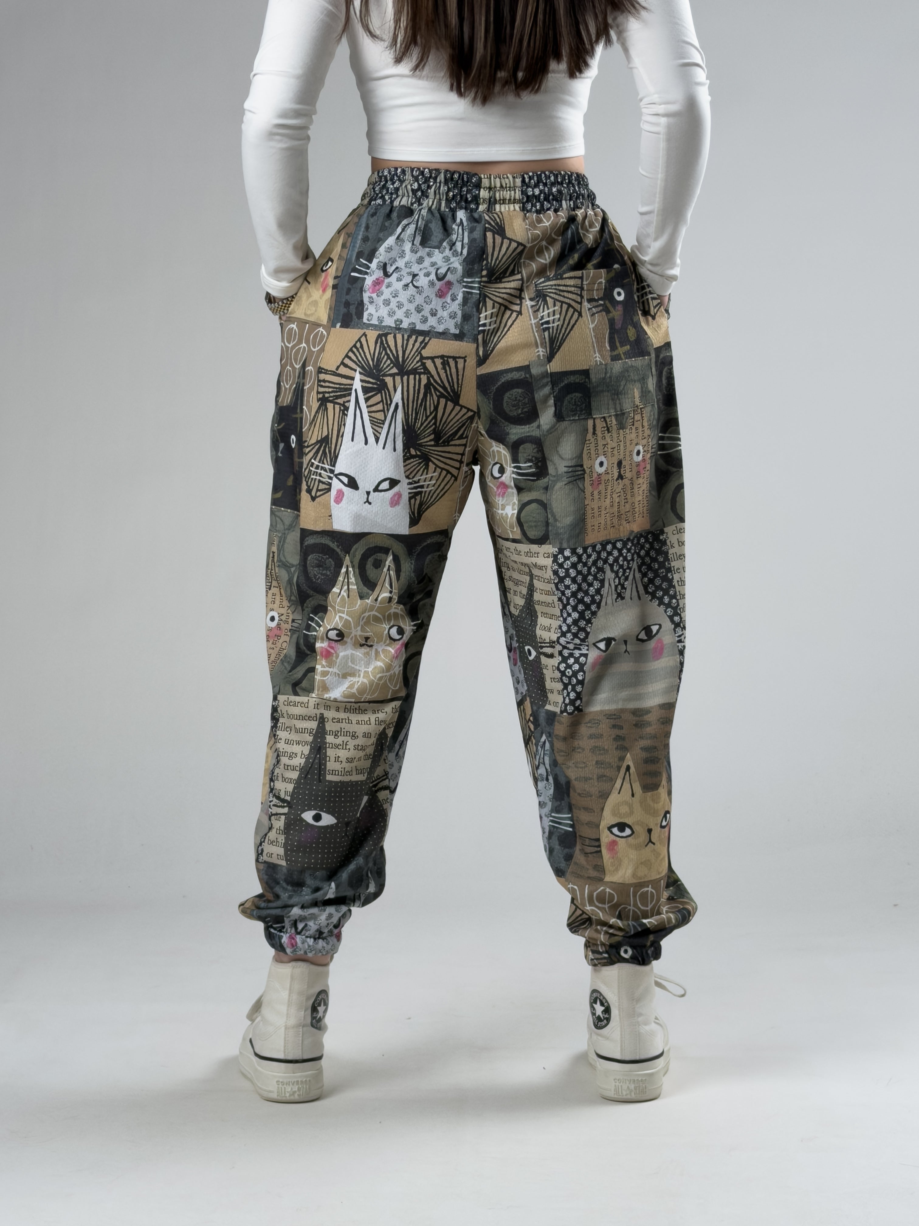 Kedi Desenli Kadın Jogger Pantolon COC2945