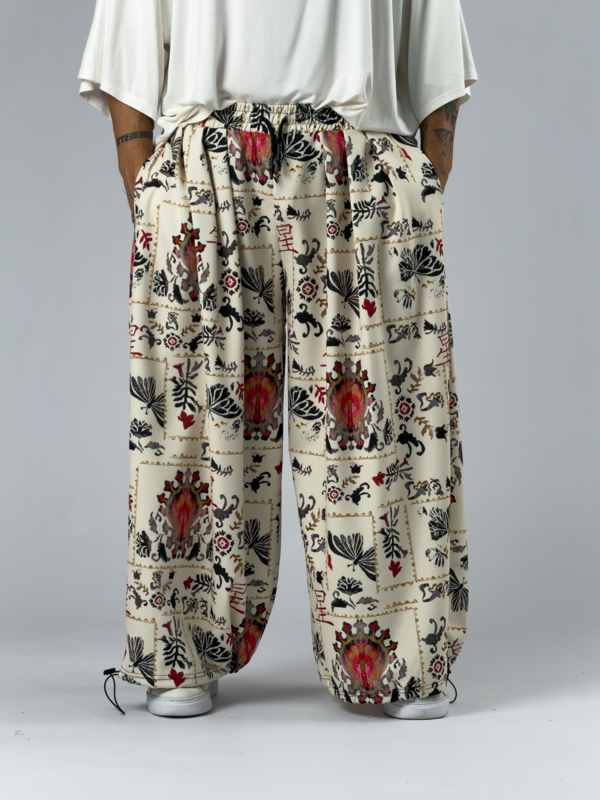 Kelebek Paça Ayarlamalı Süper Oversize Krem Erkek Pantolon COC3377