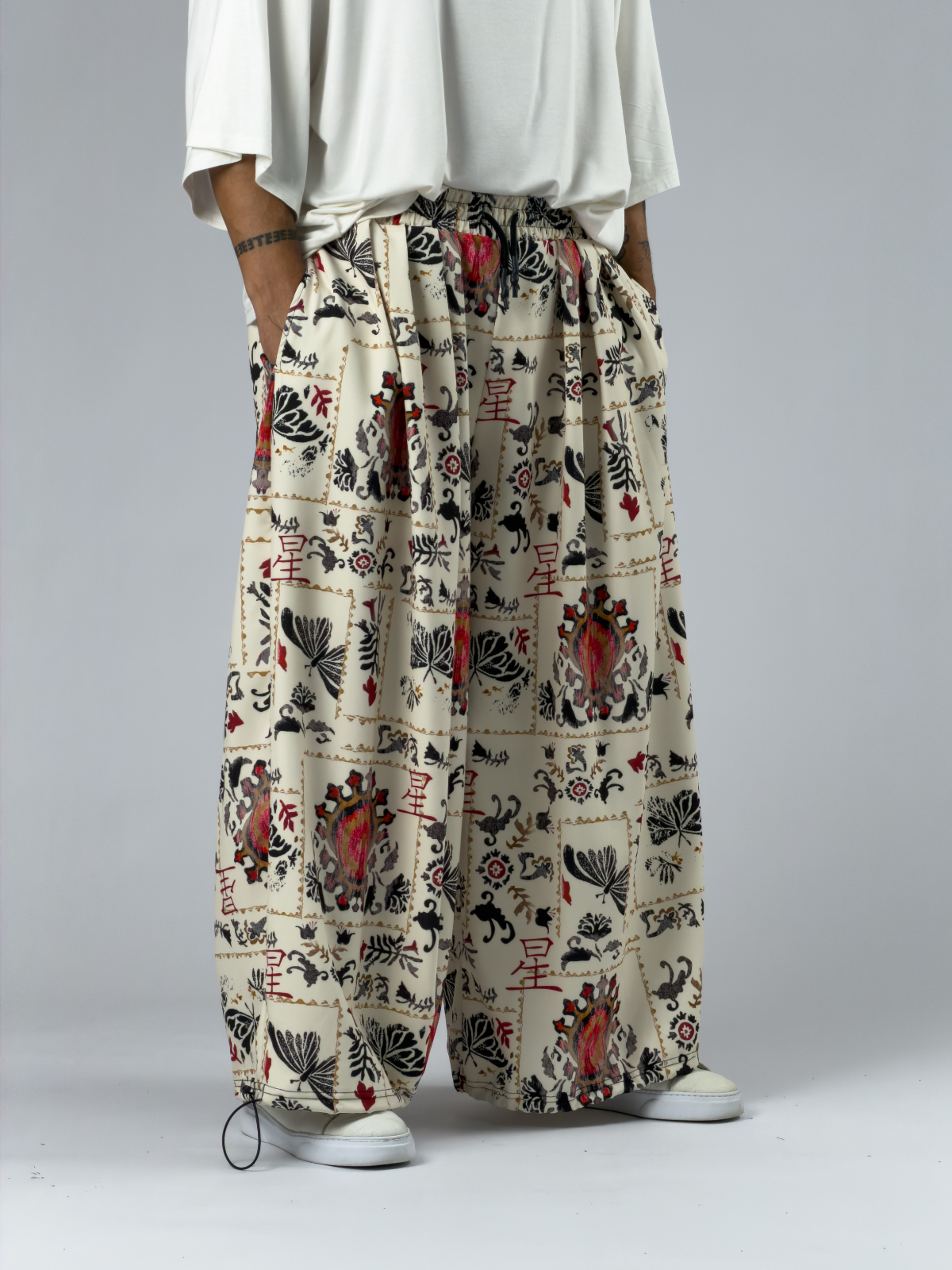 Kelebek Paça Ayarlamalı Süper Oversize Krem Erkek Pantolon COC3377