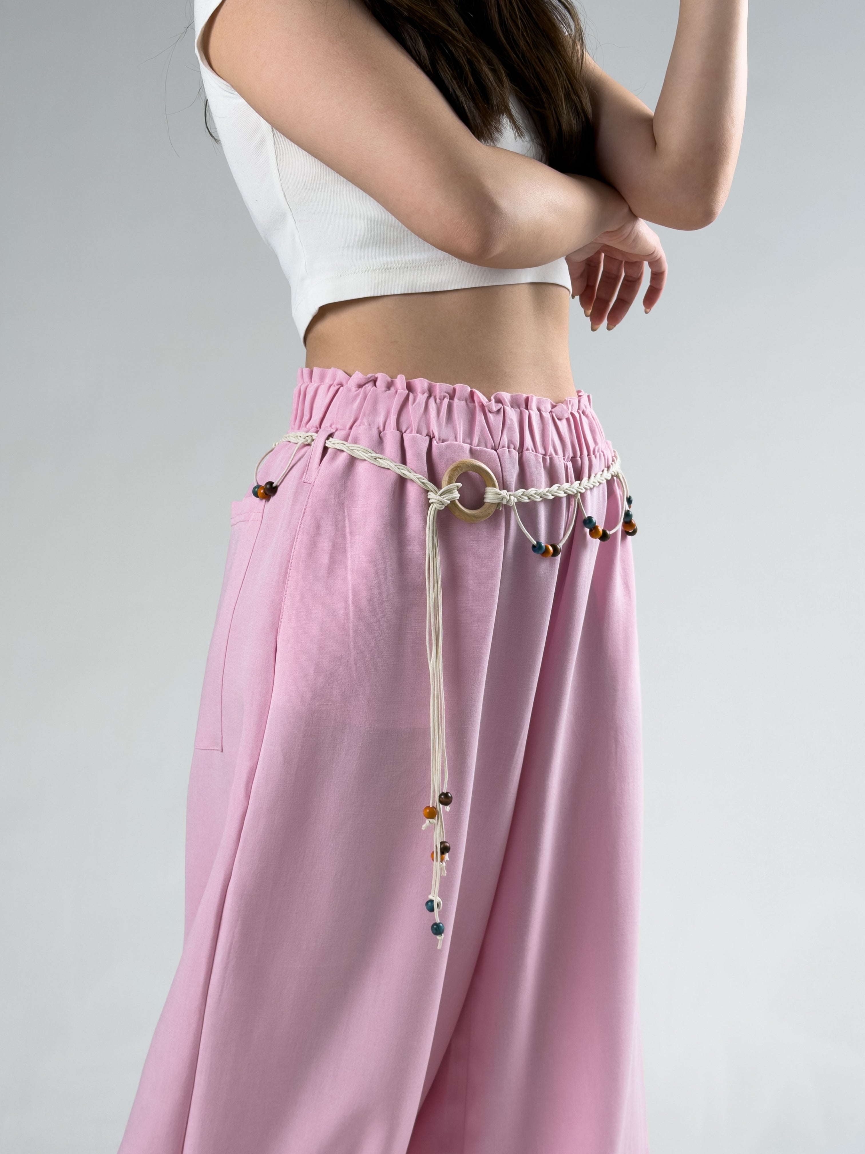 Kemerli Pembe Kadın Baggy Pantolon COC3067