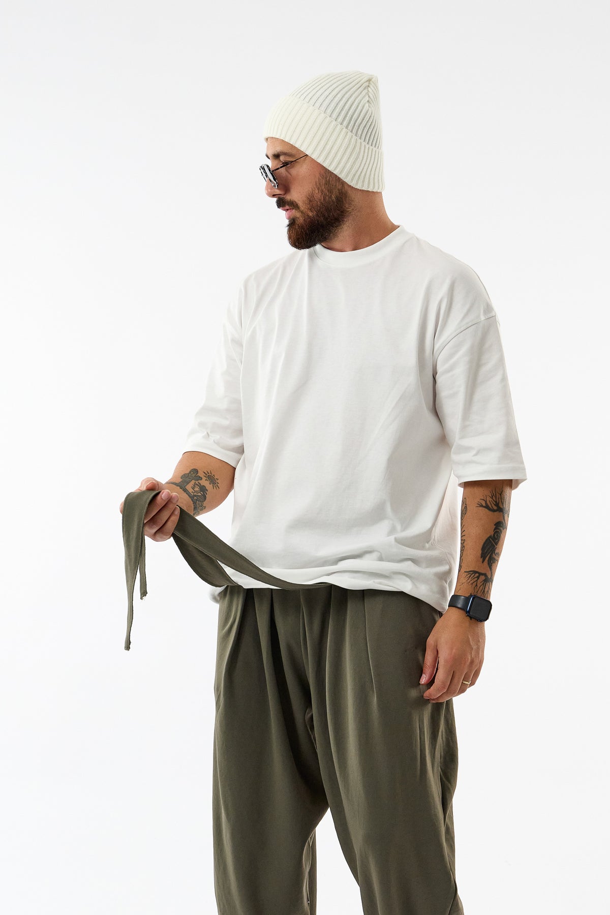 Kemerli Pileli Bel Lastikli Haki Jogger Erkek Pantolon COC3684