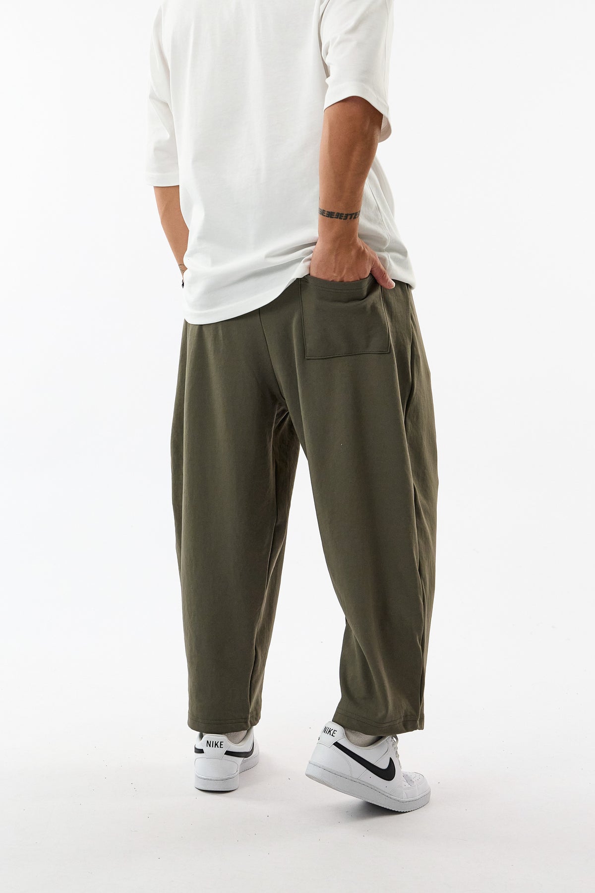 Kemerli Pileli Bel Lastikli Haki Jogger Erkek Pantolon COC3684