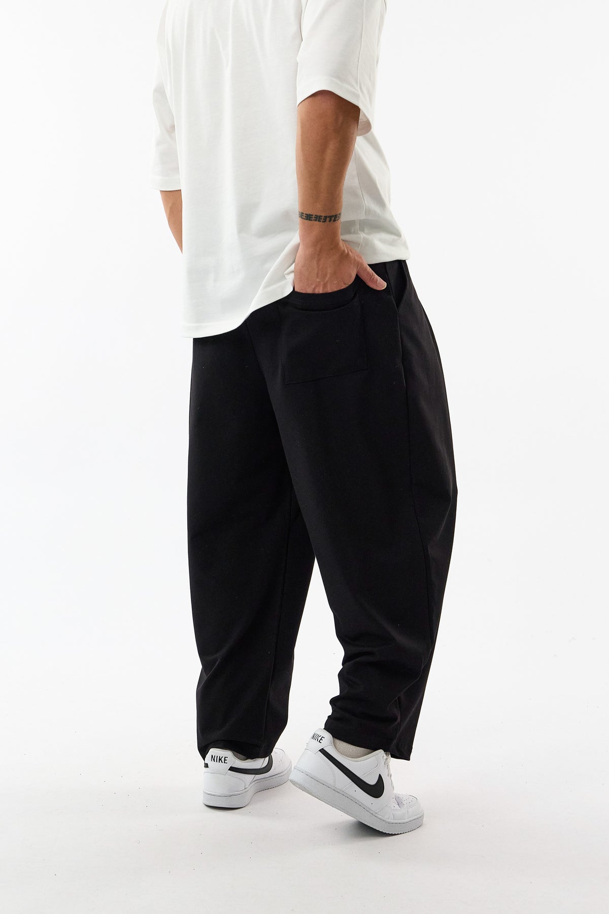 Kemerli Pileli Bel Lastikli Siyah Jogger Erkek Pantolon COC3682