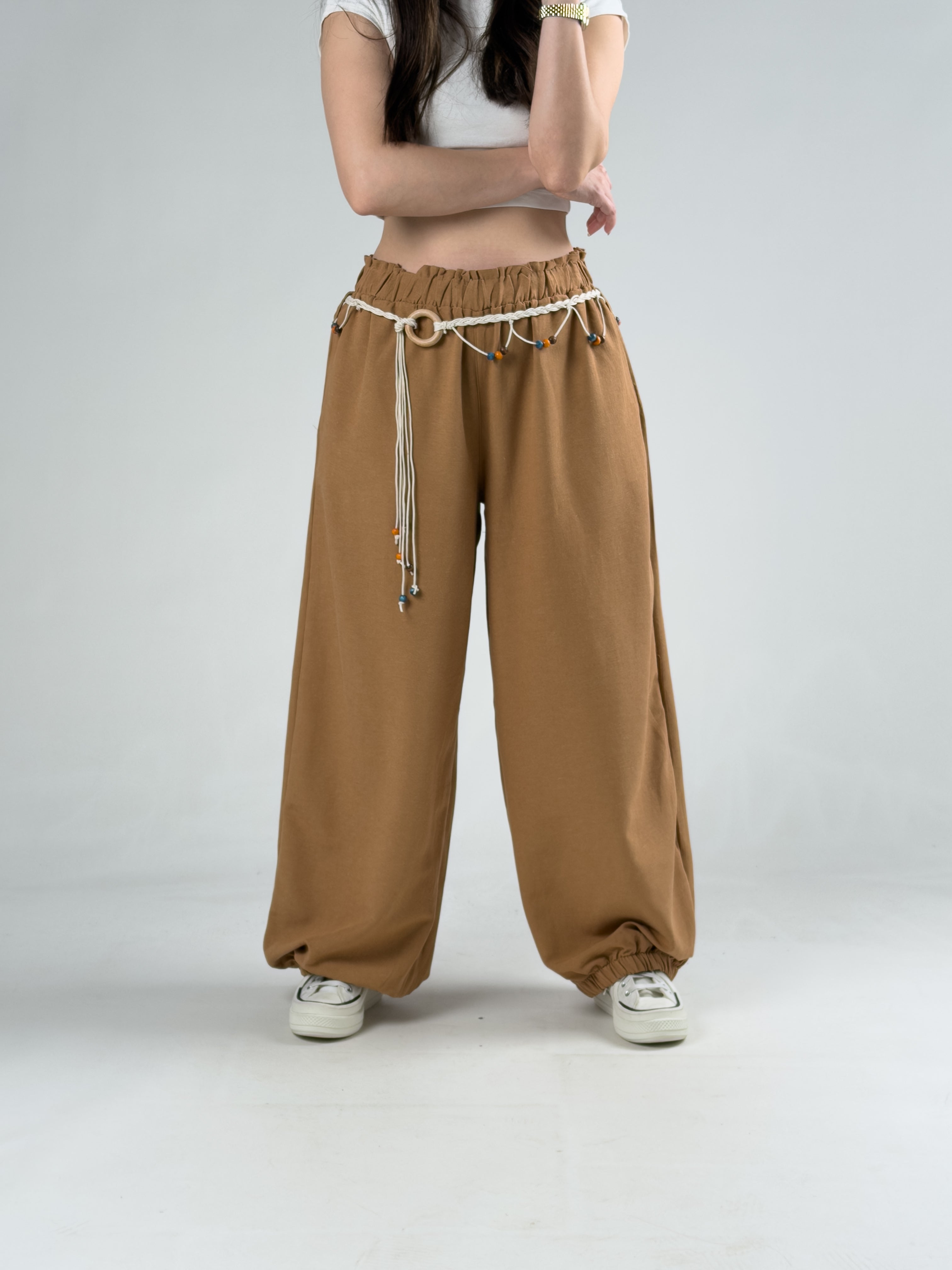 Kemerli Taba Kadın Baggy Pantolon COC3070