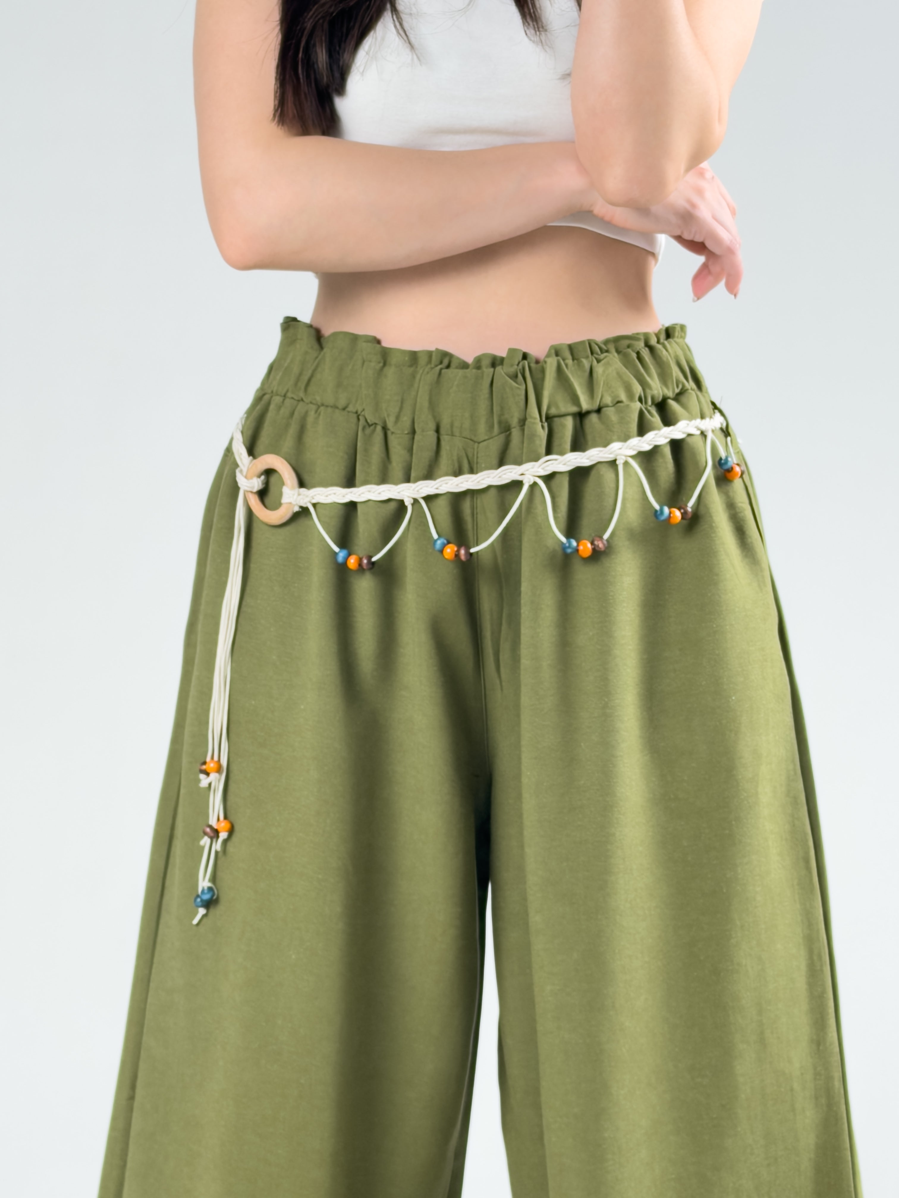 Kemerli Yeşil Kadın Baggy Pantolon COC3069